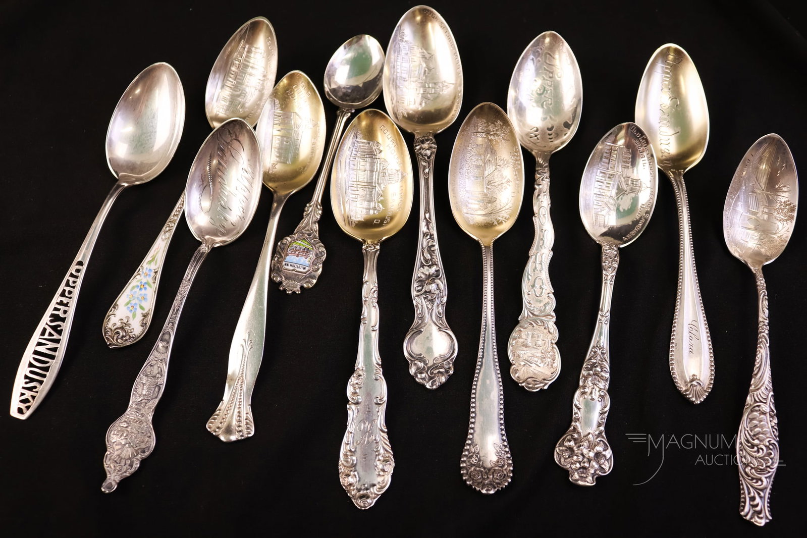12 pc Lot Antique Upper Sandusky Sterling Silver Souvenir Spoons 6.080 OZT (1 of 7)