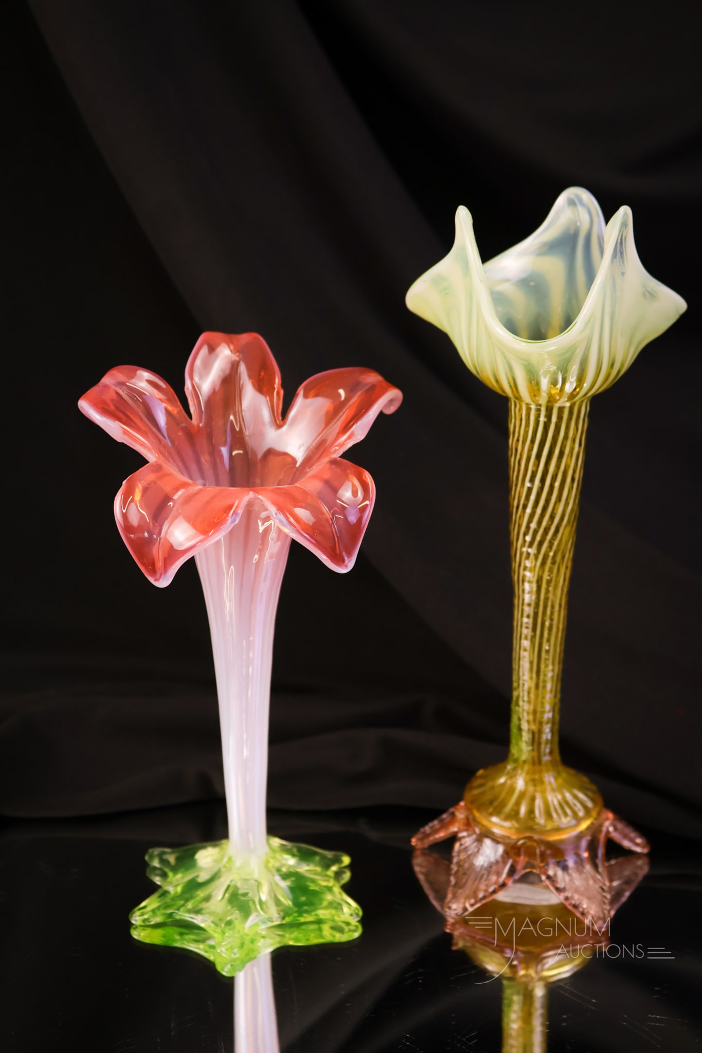 2 pc Lot Vaseline Uranium Opalescent Victorian Art Glass Vases (1 of 10)