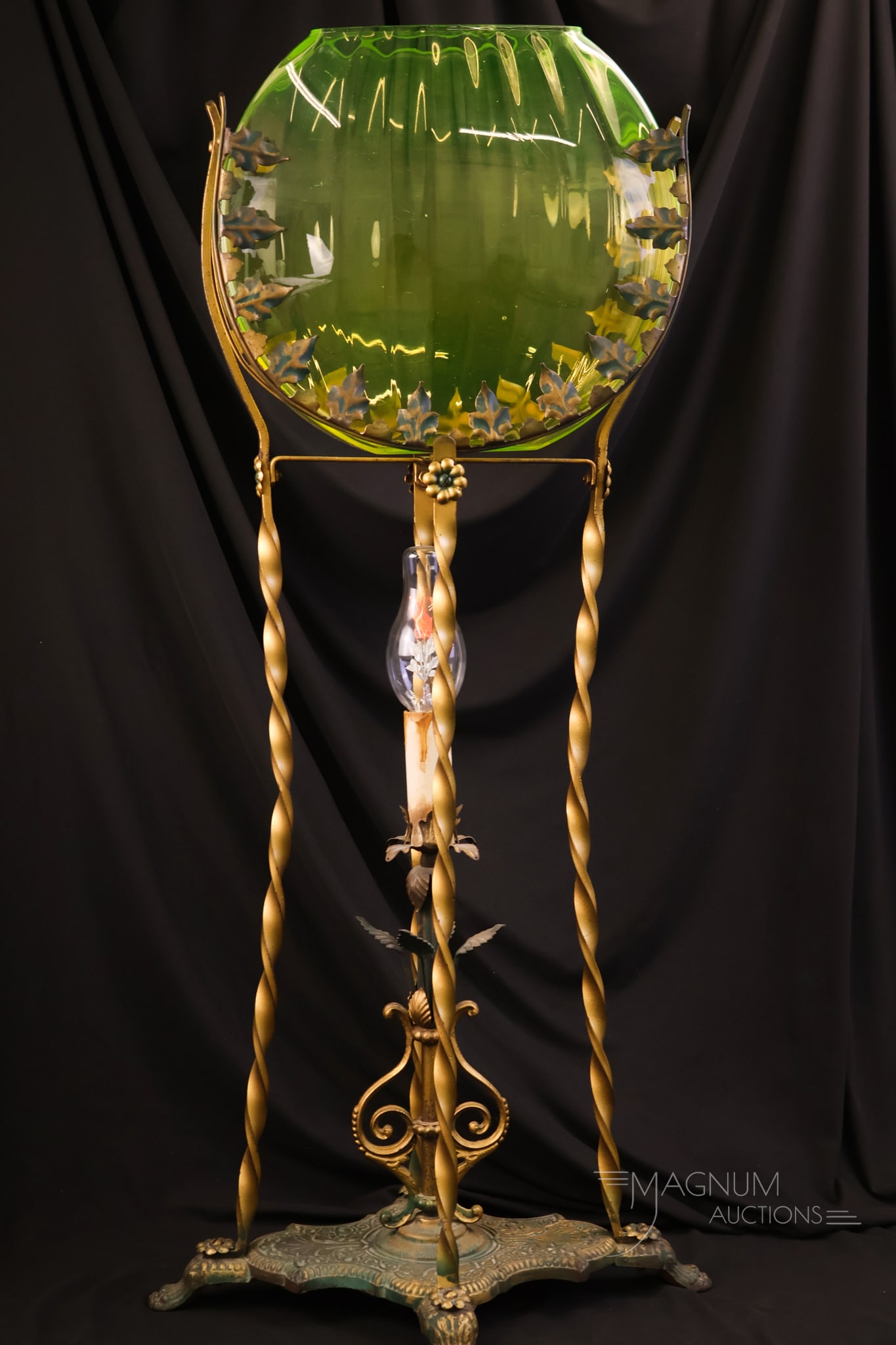 Monumental Original Art Deco Uranium vaseline Glass Aquarium: A super cool and rare find for all the Vasies out there. This Shiner will bring joy to whoever wins it. This piece is simply marvelous. The frame is completely the original finish with its Art Deco st