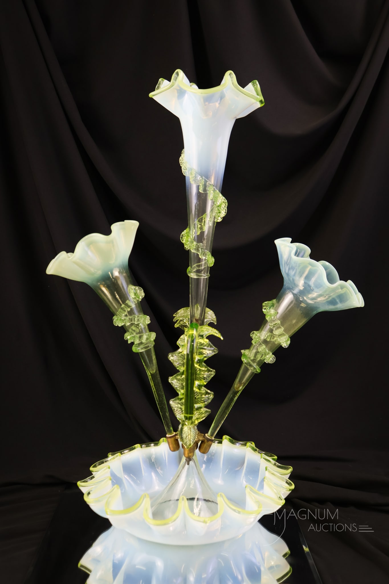 Vaseline Opalescent Victorian Applied Art Glass Epergne Centerpiece (1 of 10)