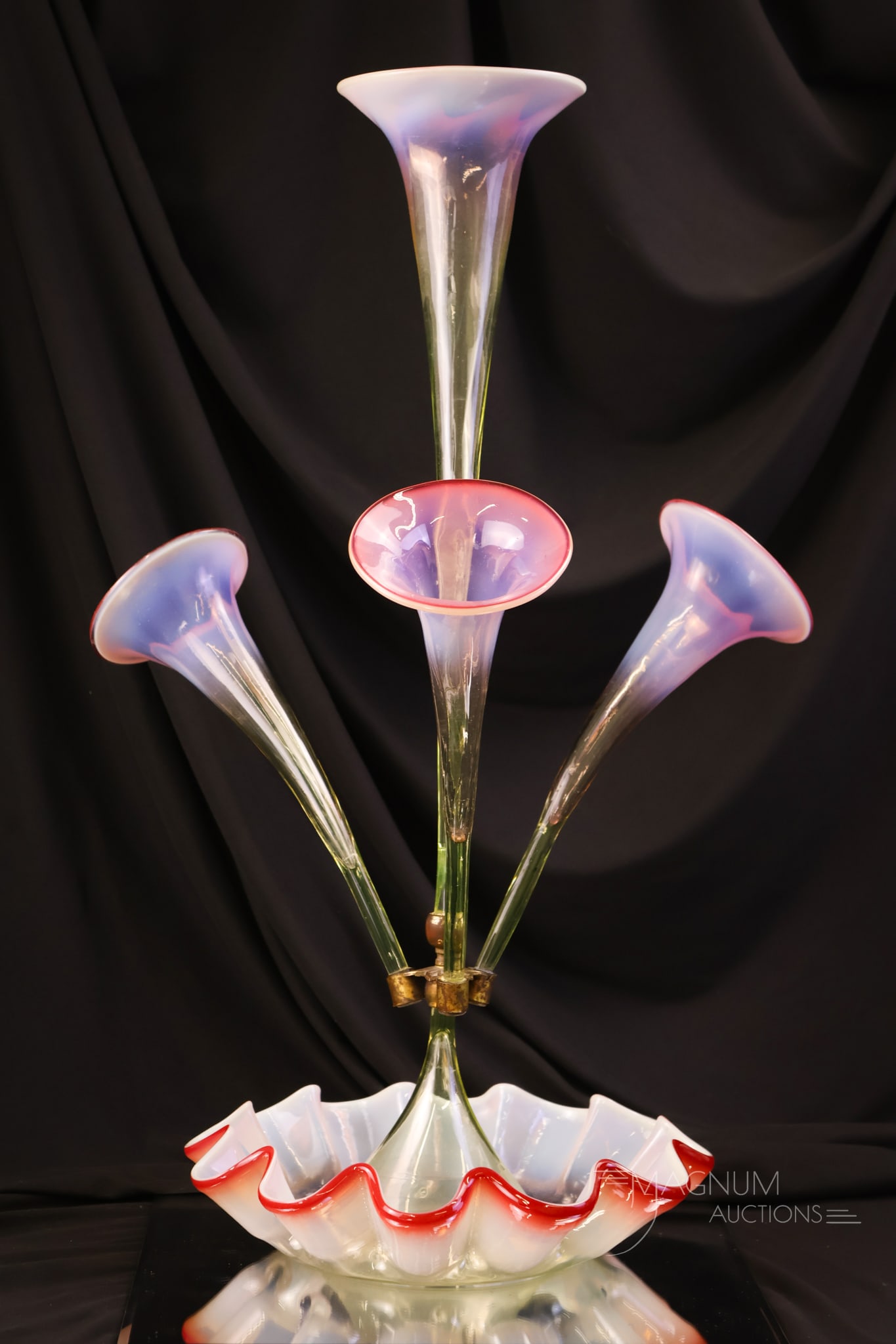 Victorian Cranberry Vaseline Uranium Opalescent Glass Epergne Centerpiece (1 of 10)