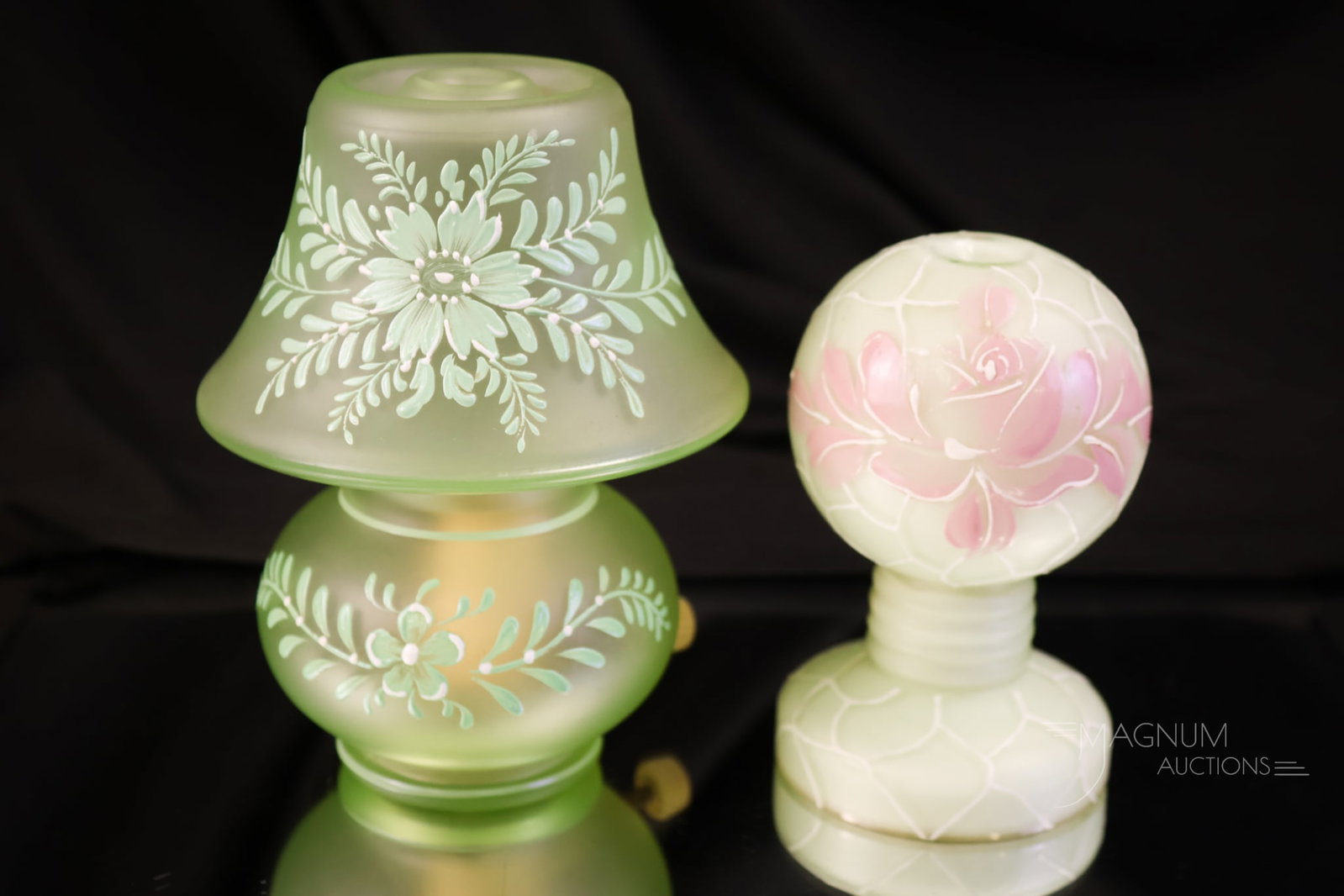 2 pc Lot Uranium Enamelled Glass Perfume Lamps Glass (1 of 10)