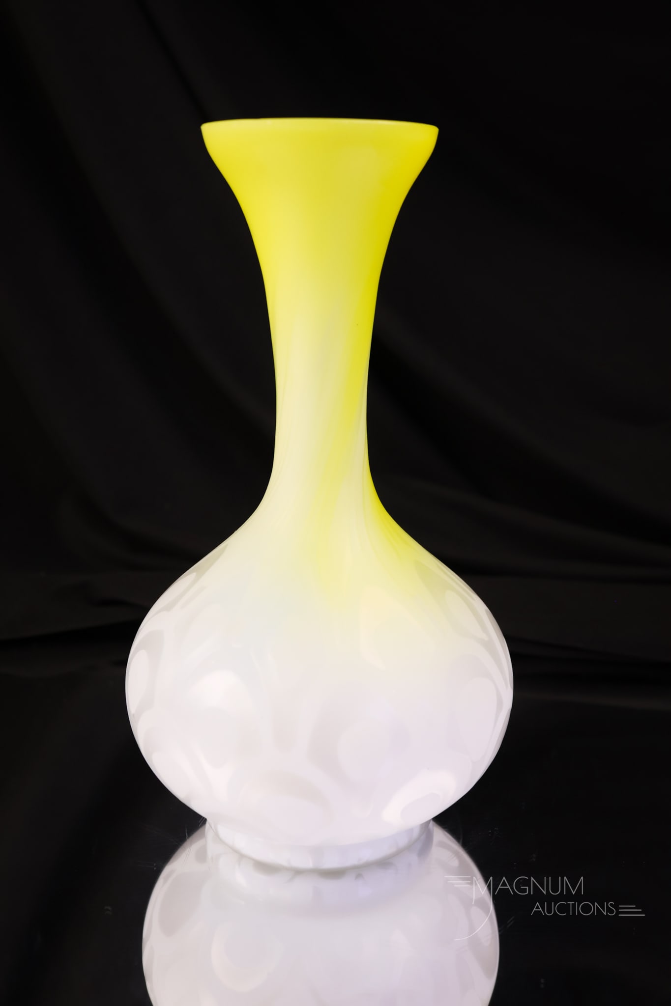 Yellow Satin Victorian Mother of Pearl Peacock Eye Vase (1 of 5)