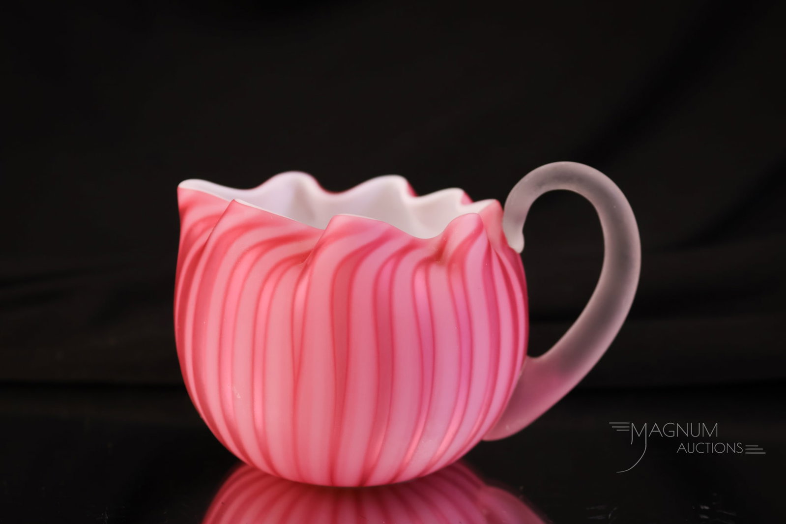 Scarce 2 1/4" Victorian Mother of Pearl Satin Glass Stripe Cream Pitcher (1 of 6)