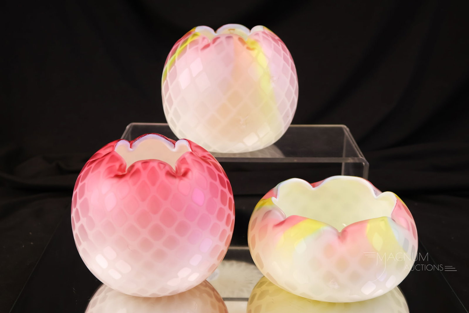 3 pc Lot Victorian Mother of Pearl Satin Glass Rose Bowls (1 of 14)