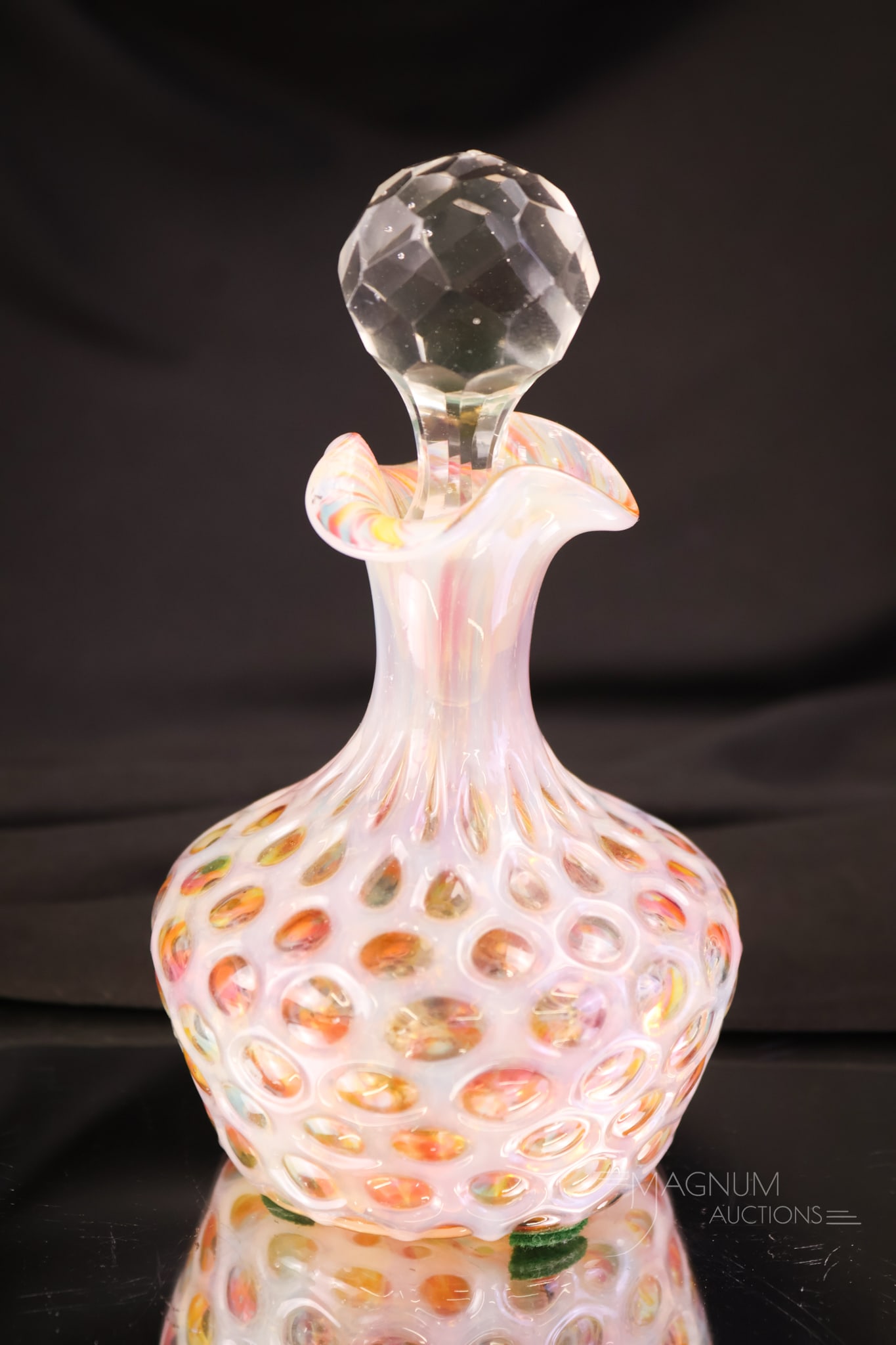 Very rare Rainbow Opalescent Honeycomb Victorian Glass Perfum Cologne Bottle (1 of 7)