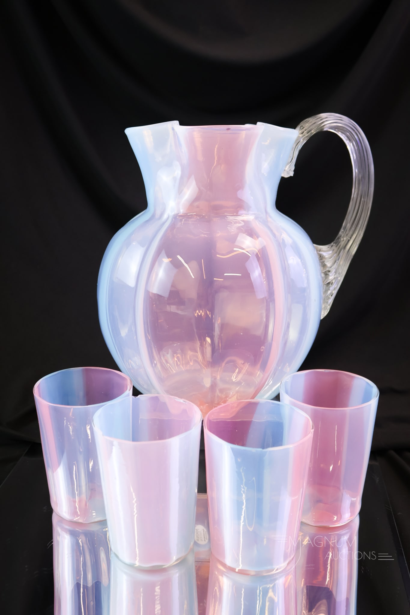 5 pc Rainbow Victorian Glass Striped Water Set (1 of 12)