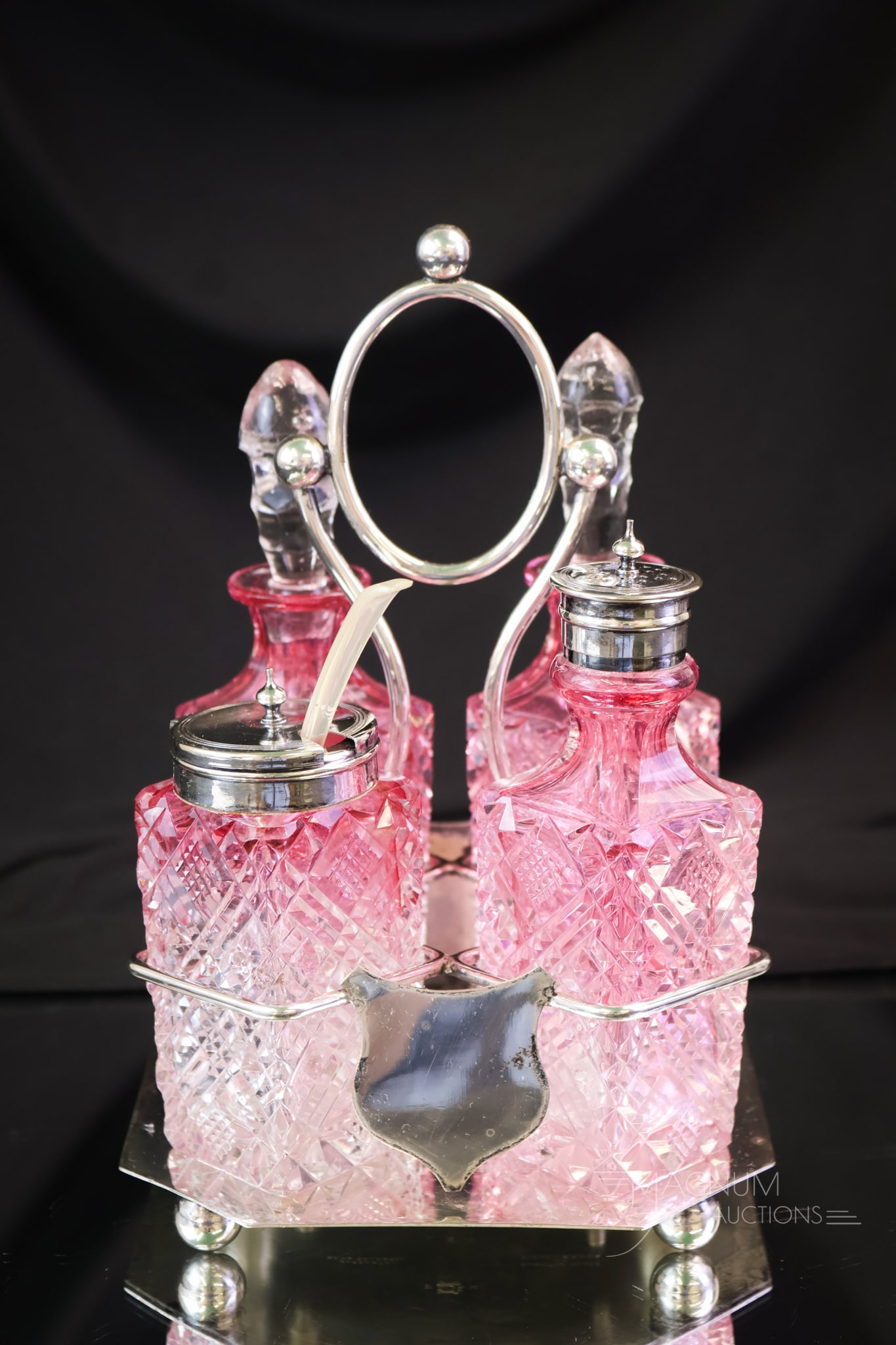 English Silverplate Cranberry Cut Glass Condiment Shaker Set (1 of 13)