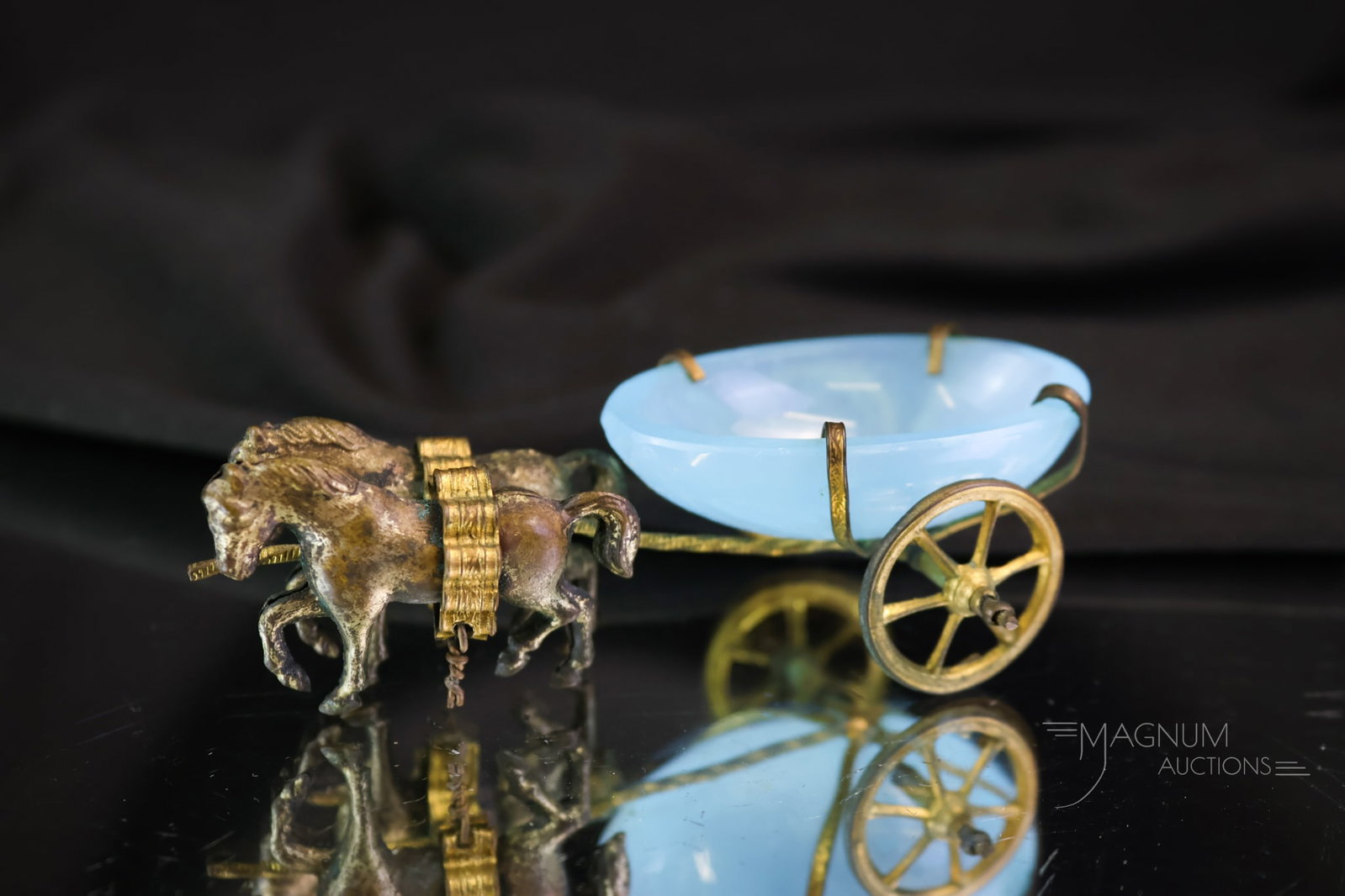 French Opaline Glass Figural Open Salt Horses & Wagon (1 of 9)