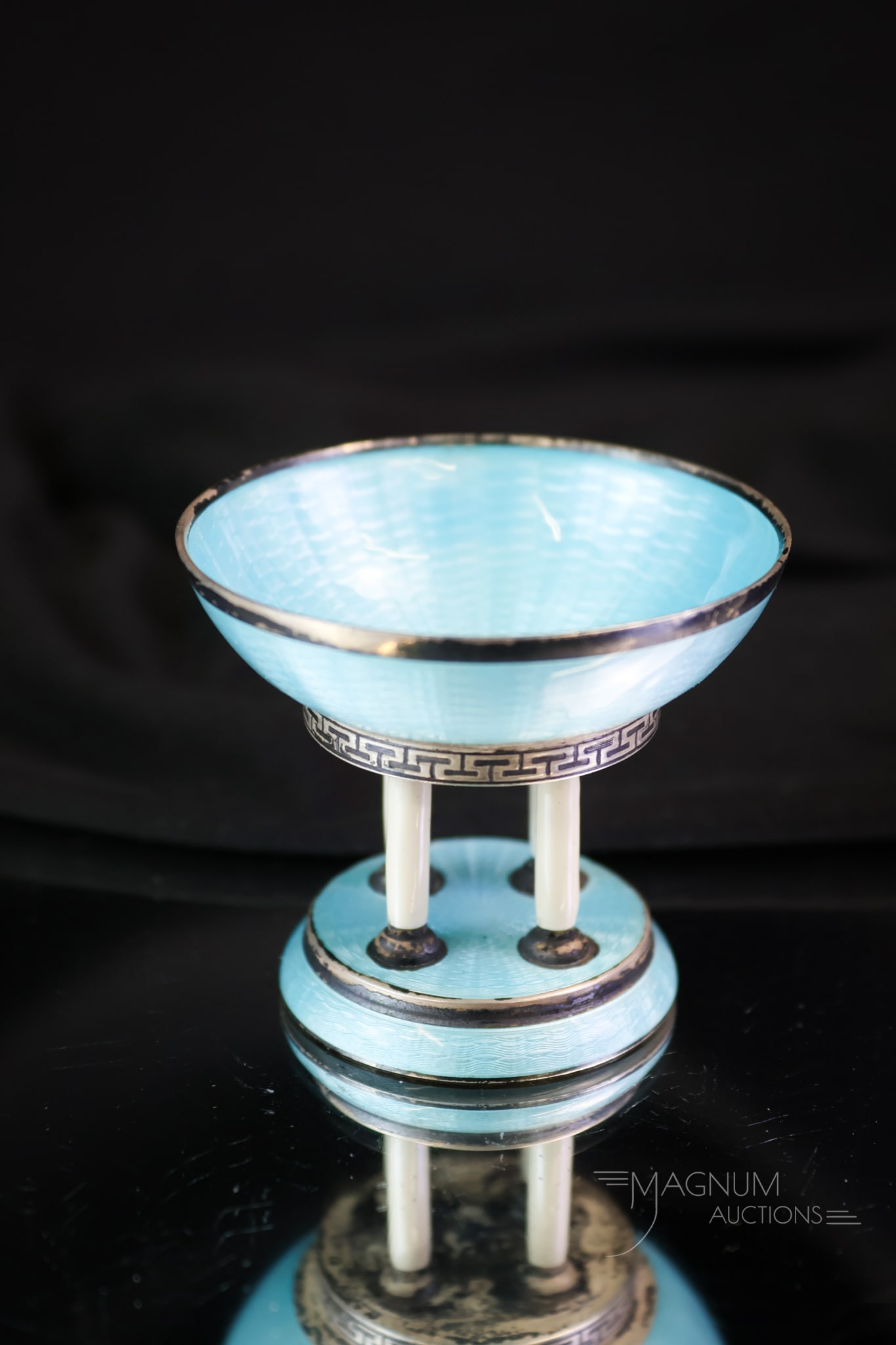 Marked Sterling German Guilloche Enamel Pedestal Open Salt (1 of 5)