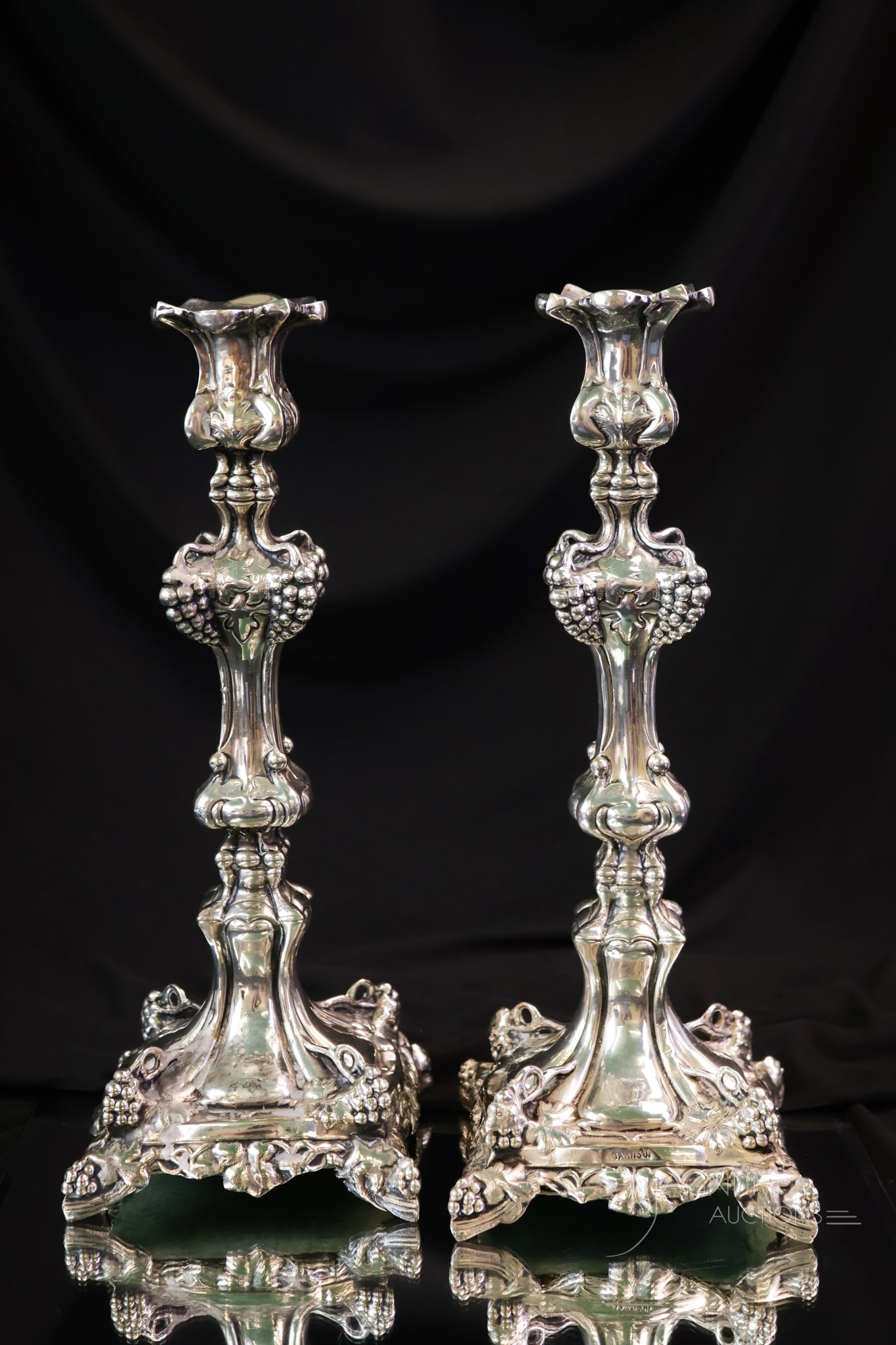 Pair Buch Bros. Warsaw Poland Silverplate Grapevine12" Candlesticks (1 of 9)