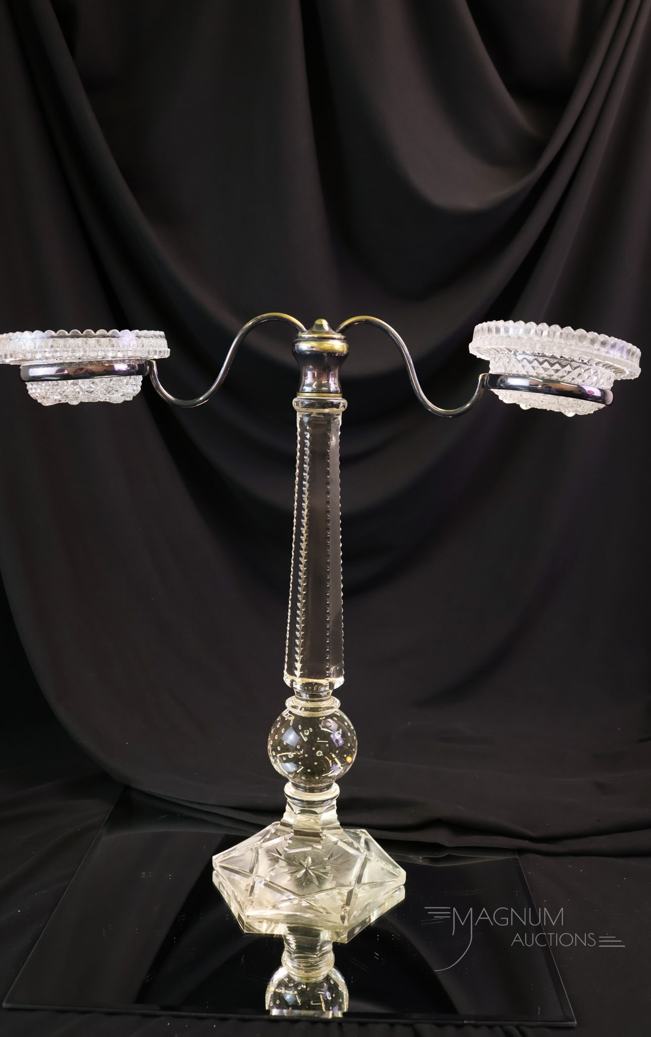 14 1/2" Cut Glass Fairy Lamp Controlled Bubble Candleabrum Base (1 of 9)
