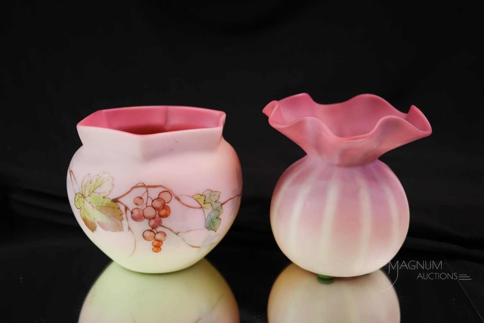 2 pc Lot Webb Burmese Victorian Glass Decorated Vases (1 of 4)