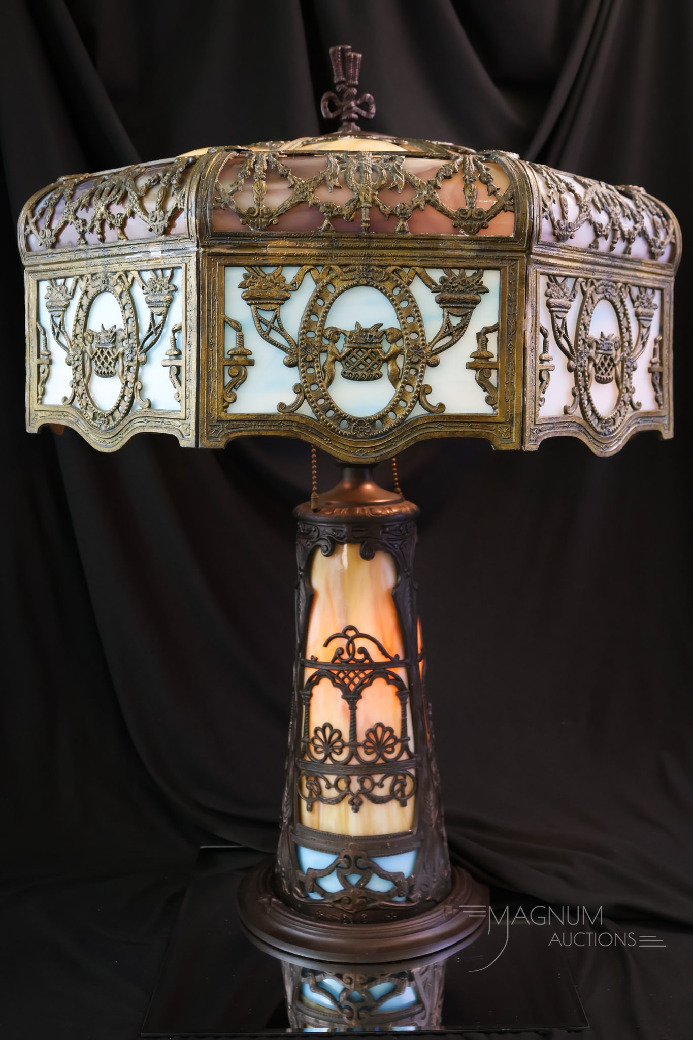 Empire Bent Slag Panel Glass Filigree Table Lamp (1 of 12)