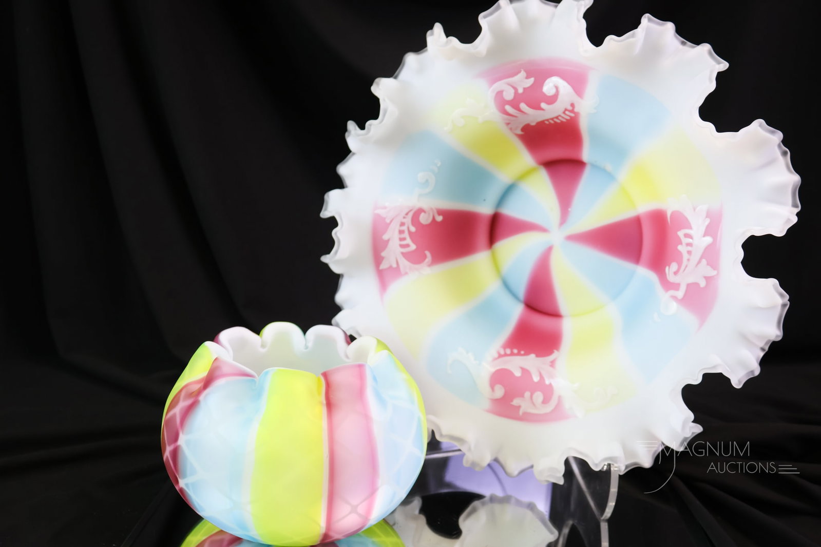 2 pc Lot Rainbow Striped Victorian Brides Bowl & More Glass (1 of 9)