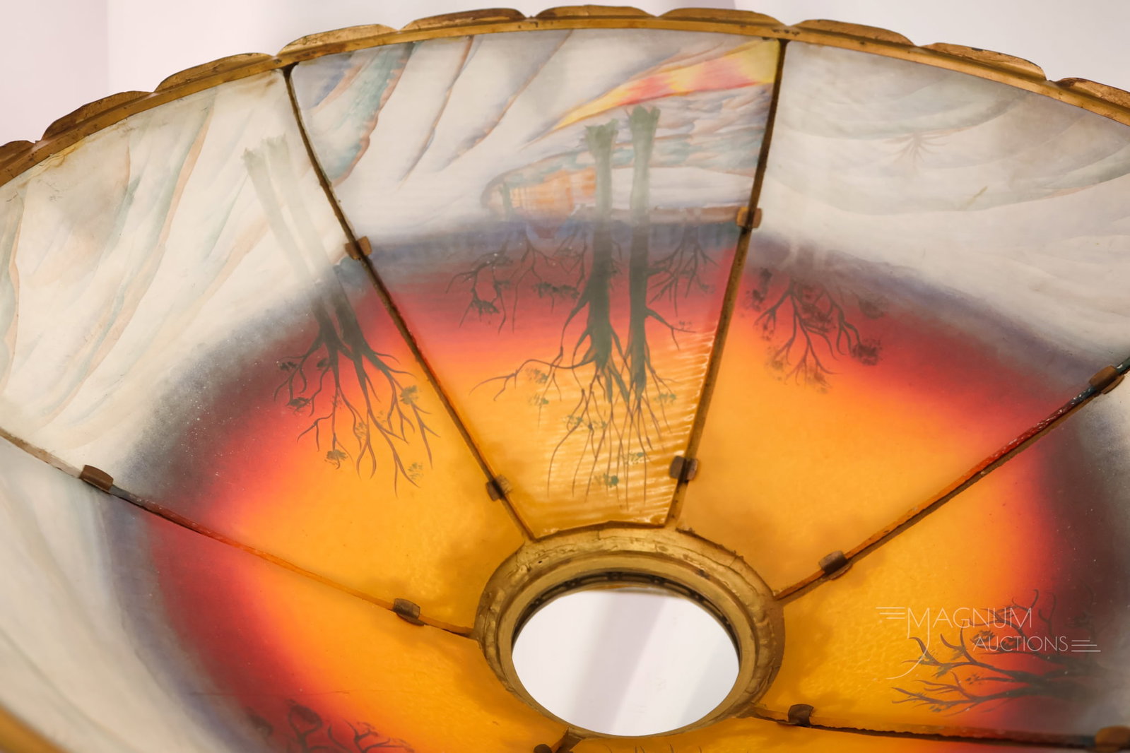 Pittsburgh Reverse Painted Panel Antique Table Lamp - 13