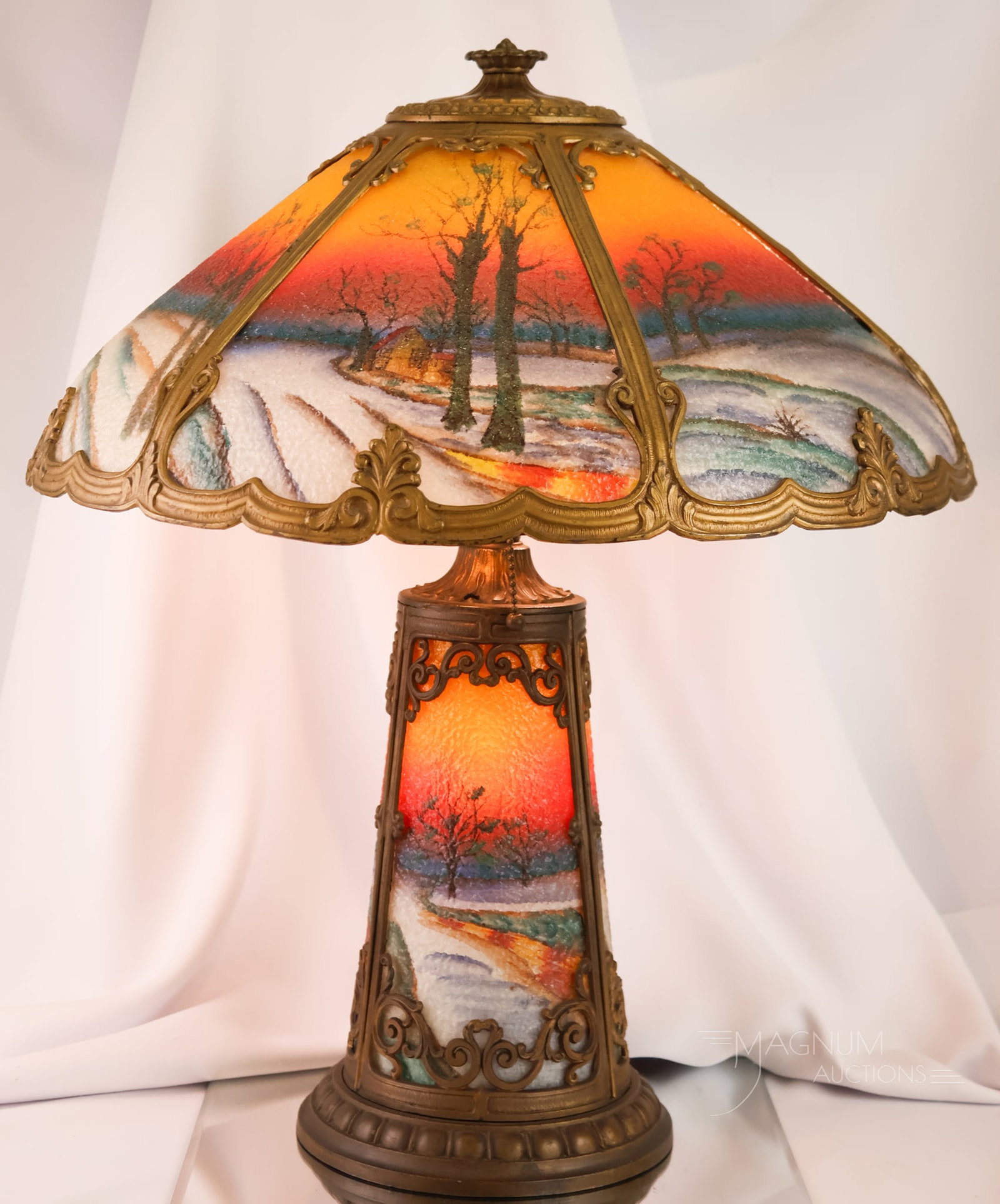 Pittsburgh Reverse Painted Panel Antique Table Lamp (1 of 14)