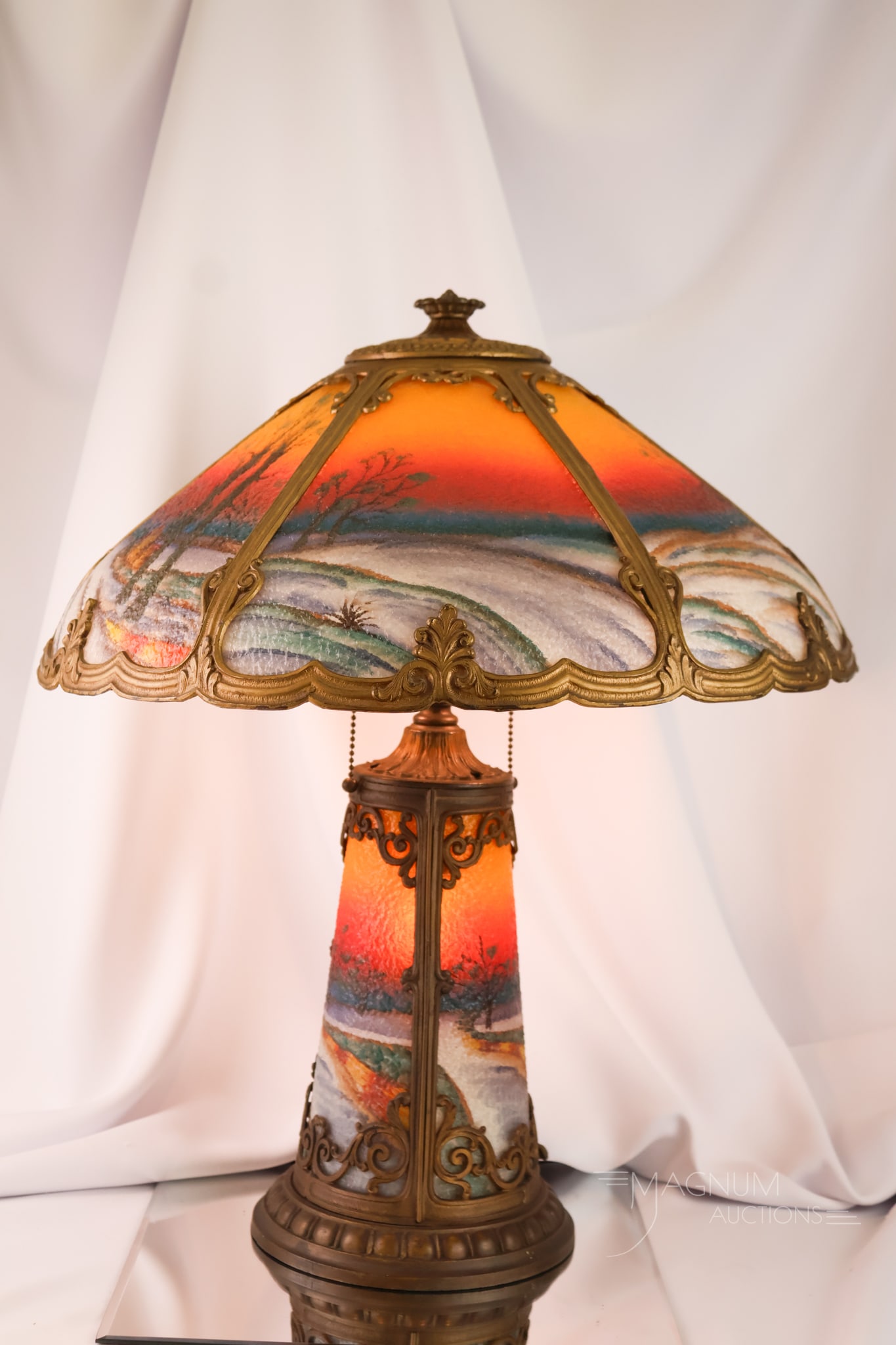 Pittsburgh Reverse Painted Panel Antique Table Lamp - 2