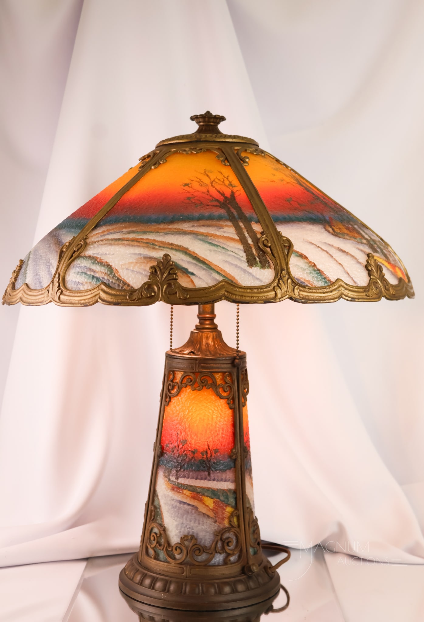 Pittsburgh Reverse Painted Panel Antique Table Lamp - 3
