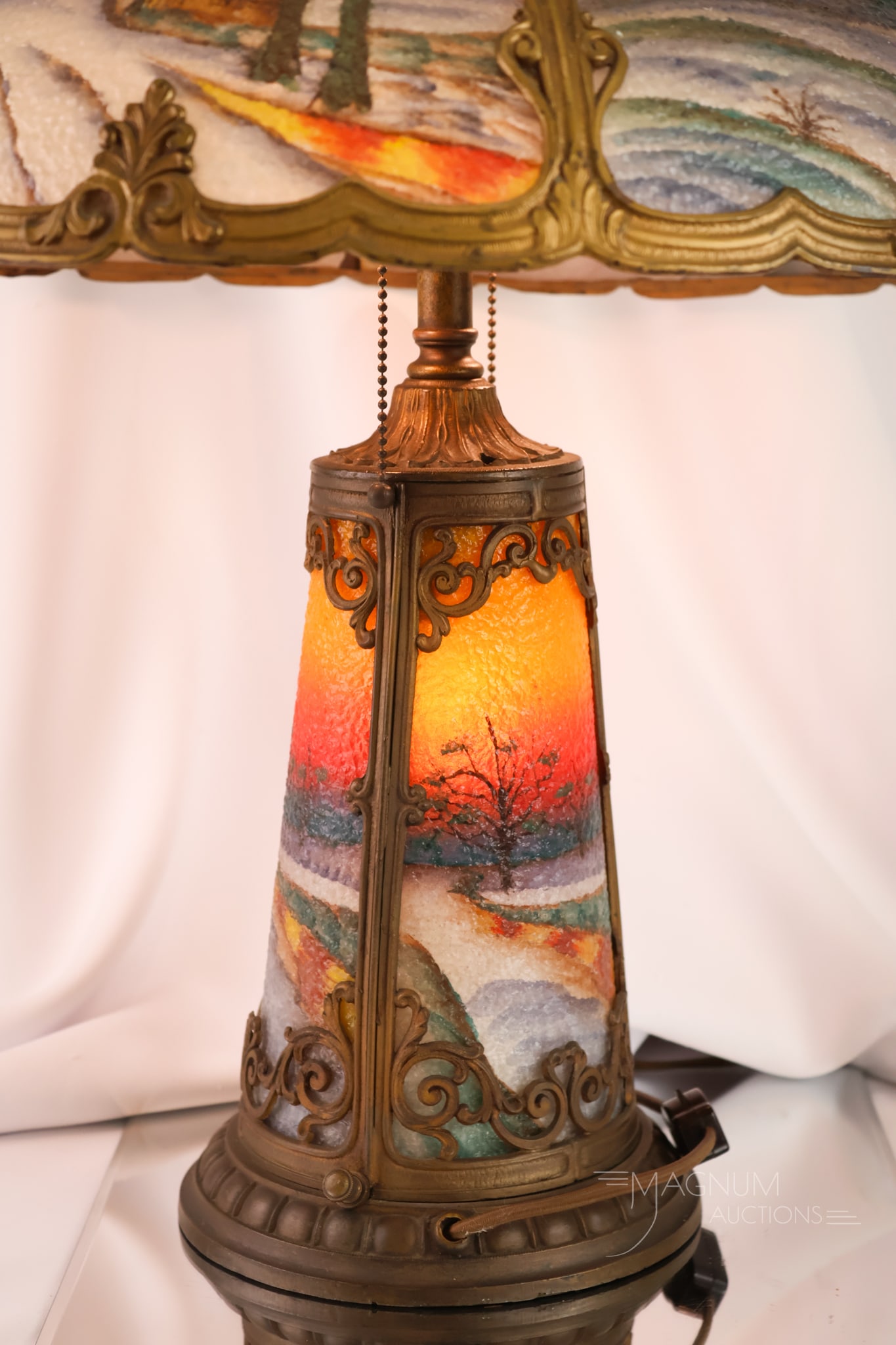 Pittsburgh Reverse Painted Panel Antique Table Lamp - 6
