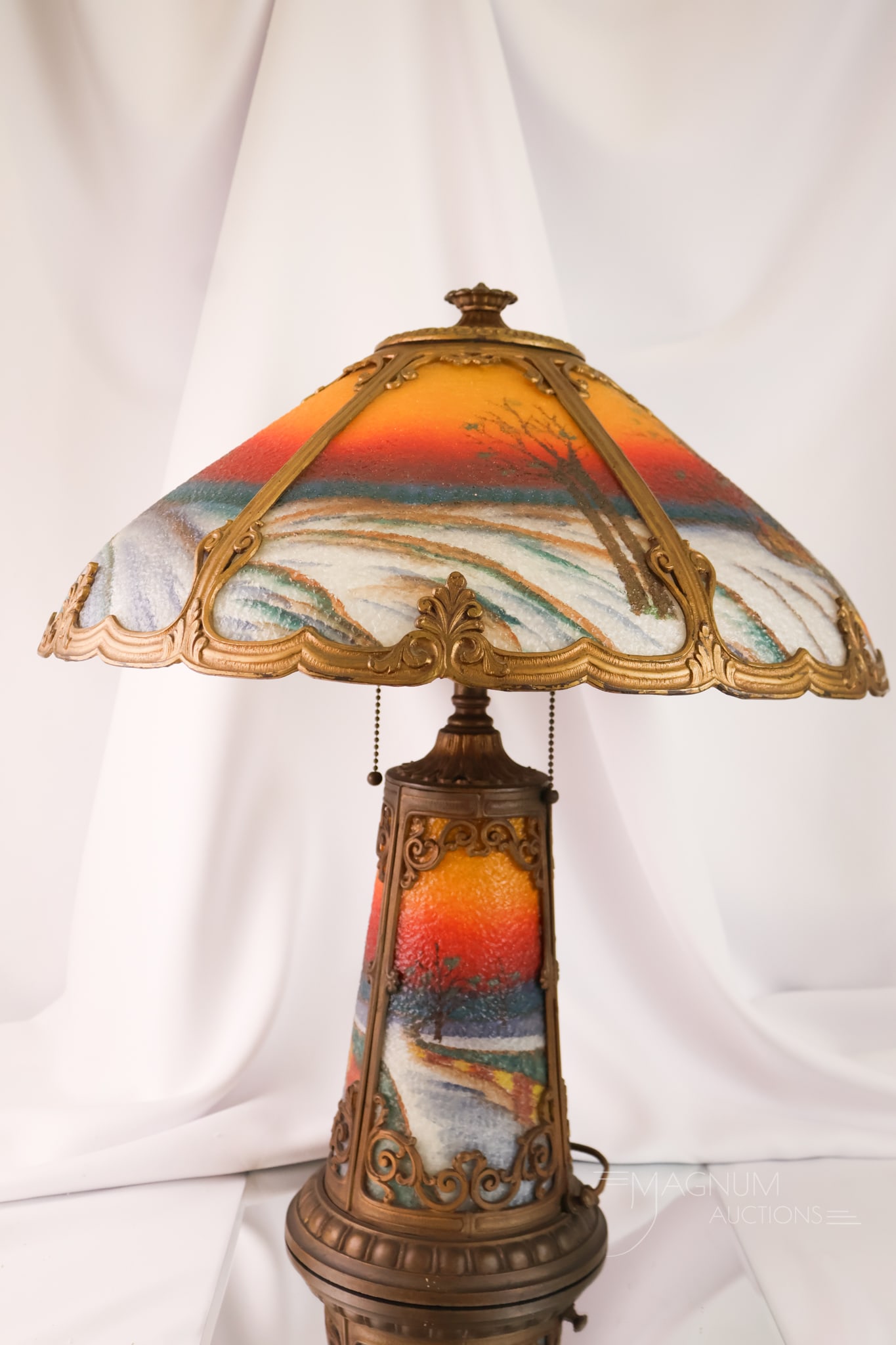 Pittsburgh Reverse Painted Panel Antique Table Lamp - 7