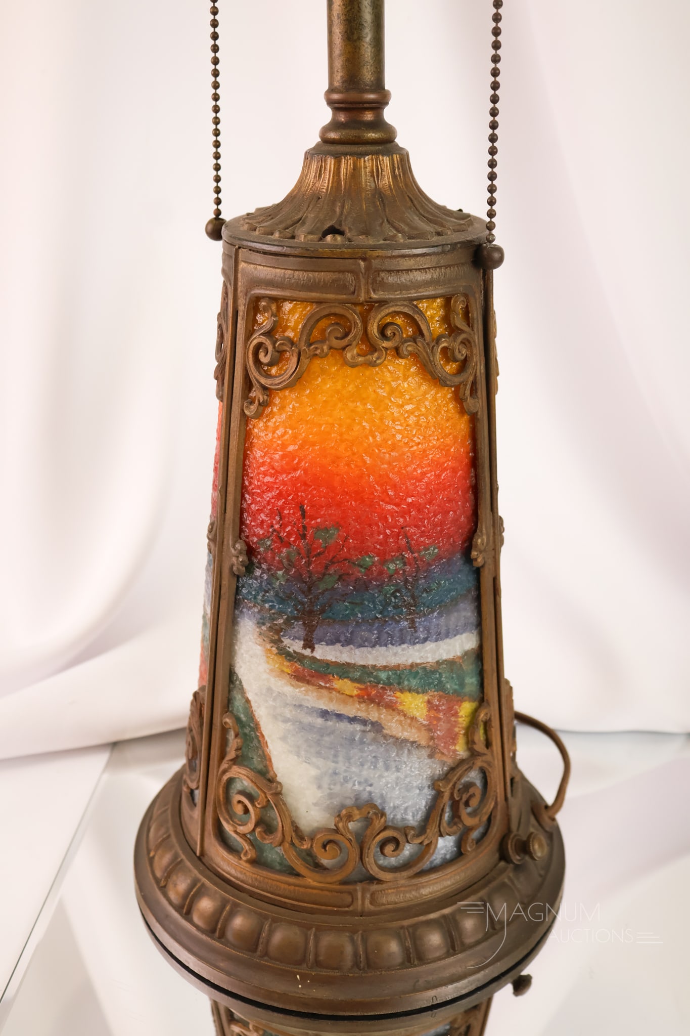 Pittsburgh Reverse Painted Panel Antique Table Lamp - 9