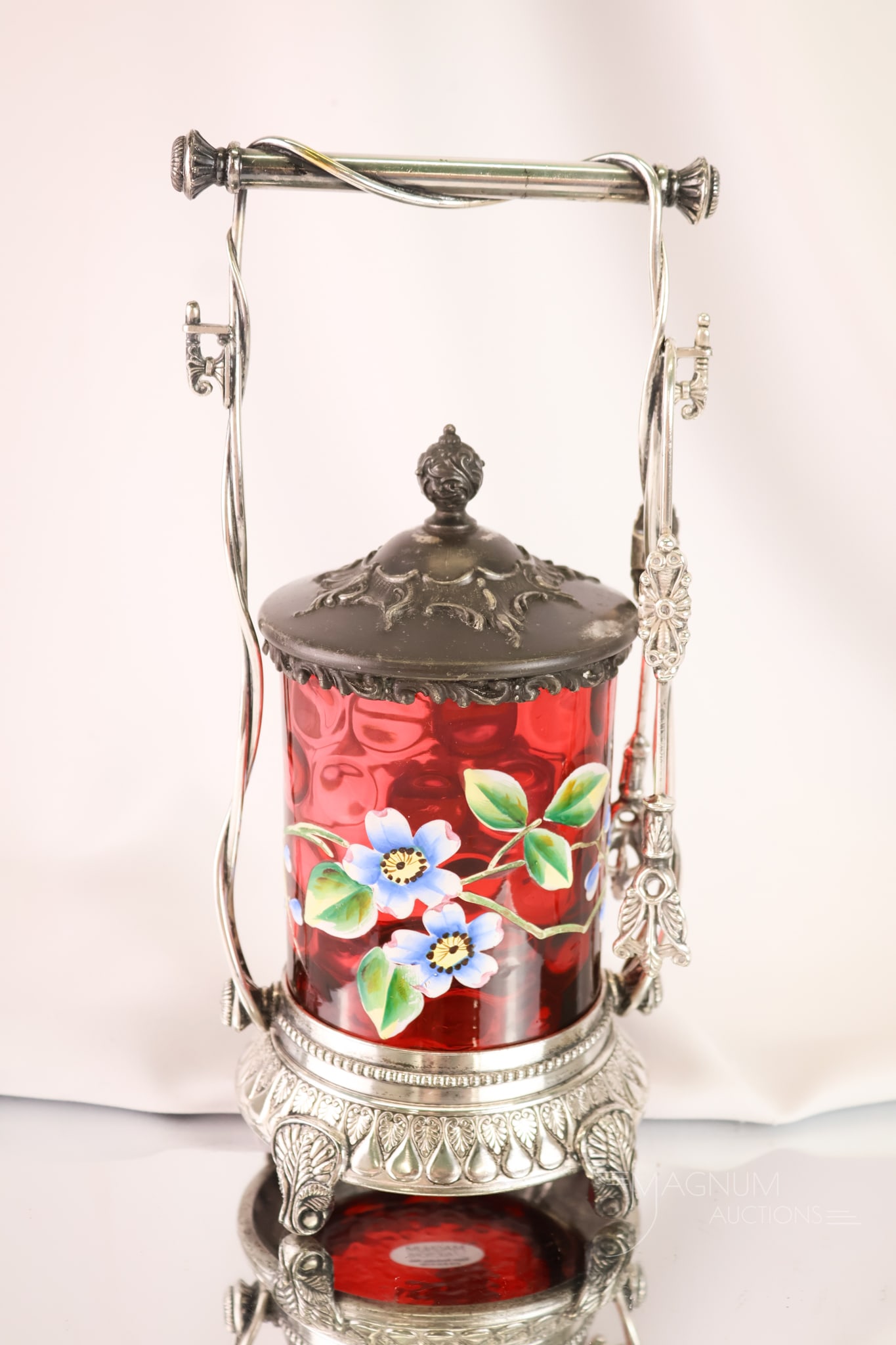 Wilcox Victorian Silverplate Cranberry Enamelled Pickle Castor (1 of 10)
