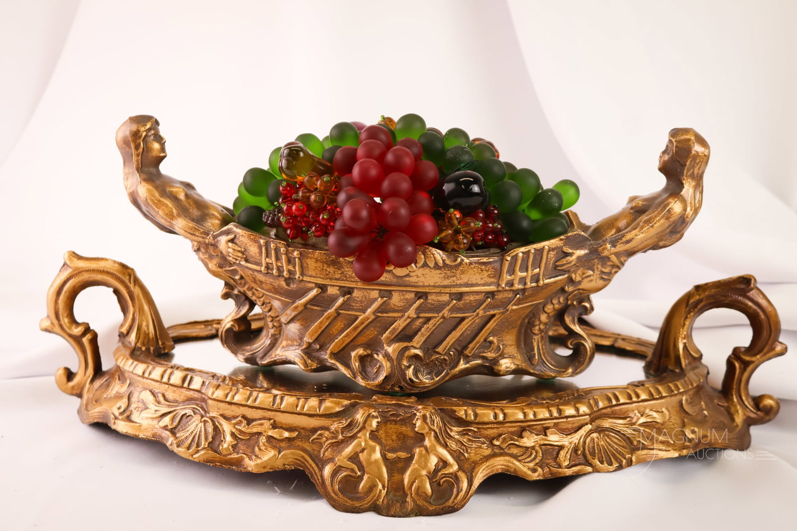 Art Deco Spelter Antique Czech Glass Fruit Accent Mirrored Lamp (1 of 14)