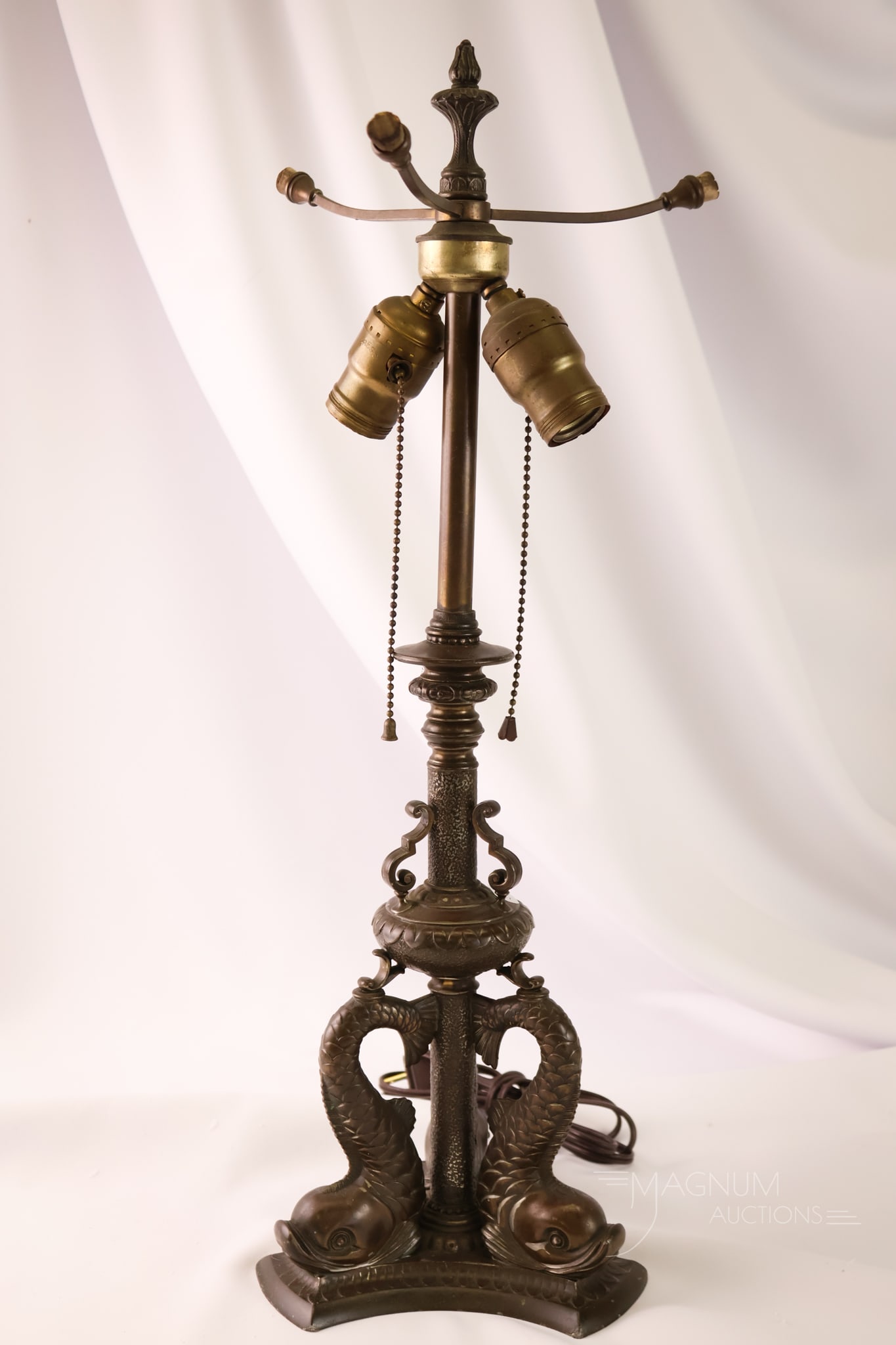 Pairpoint Antique Reverse Painted Dolphin Lamp Base - 3