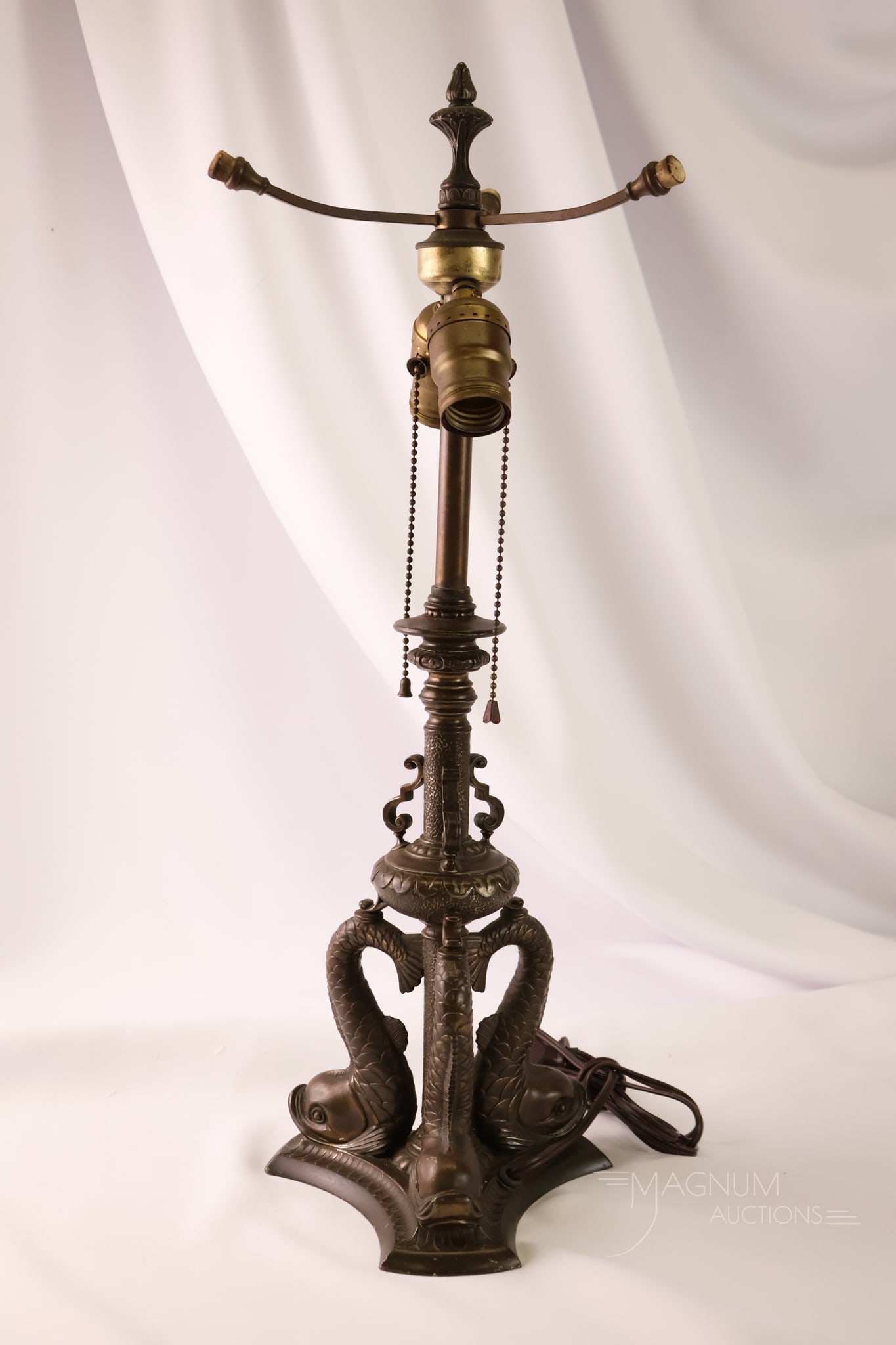 Pairpoint Antique Reverse Painted Dolphin Lamp Base - 4
