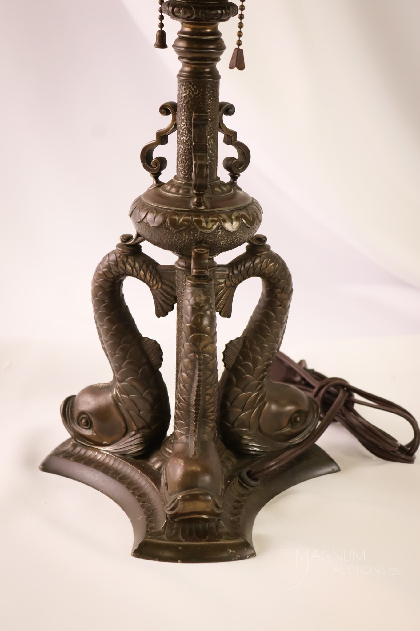 Pairpoint Antique Reverse Painted Dolphin Lamp Base - 5