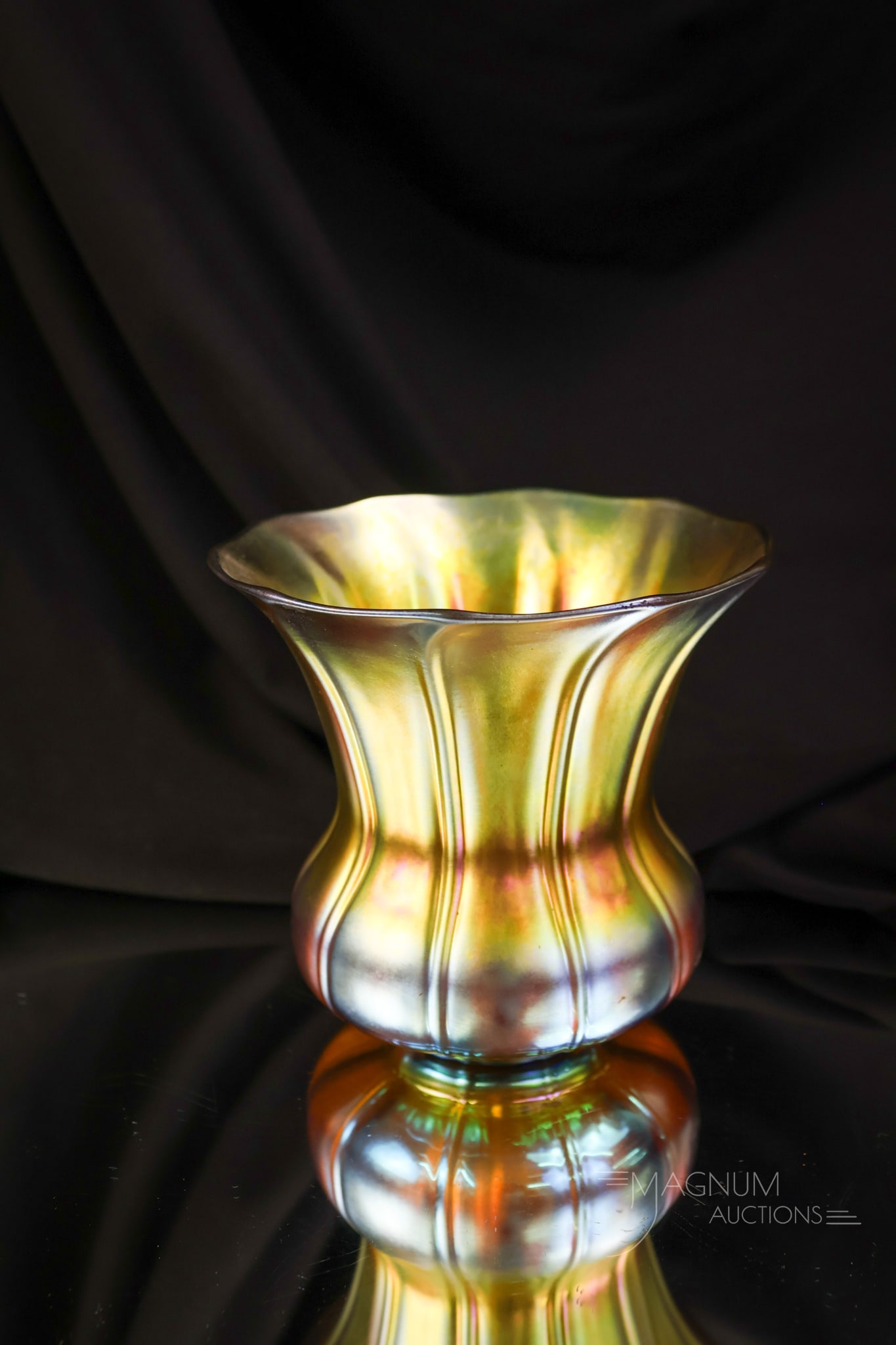 Steuben Gold Aurene Art Glass Ribbed Shade Vase (1 of 6)