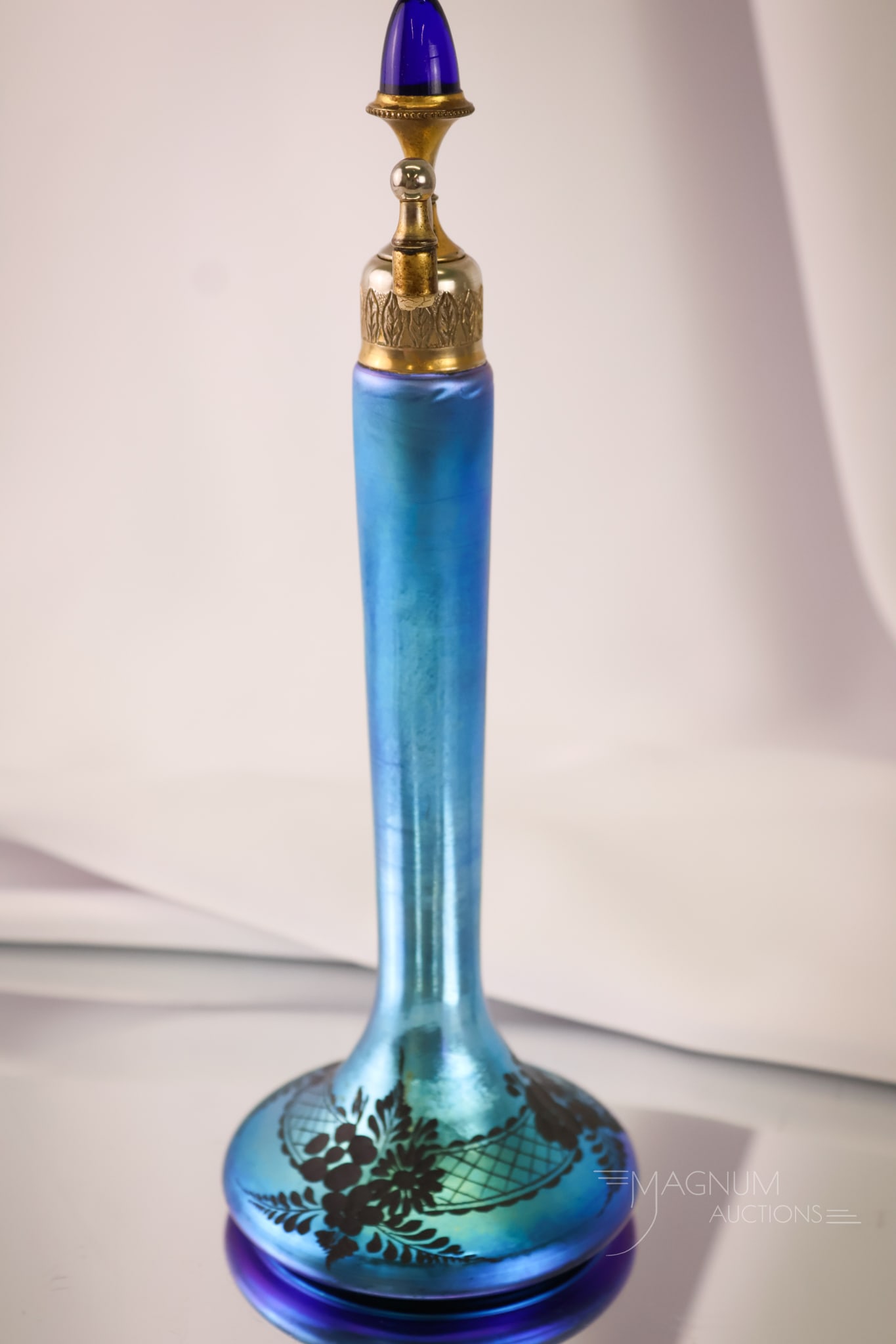 Steuben Devilbiss Blue Aurene with Cutting Perfume Atomizer - 2