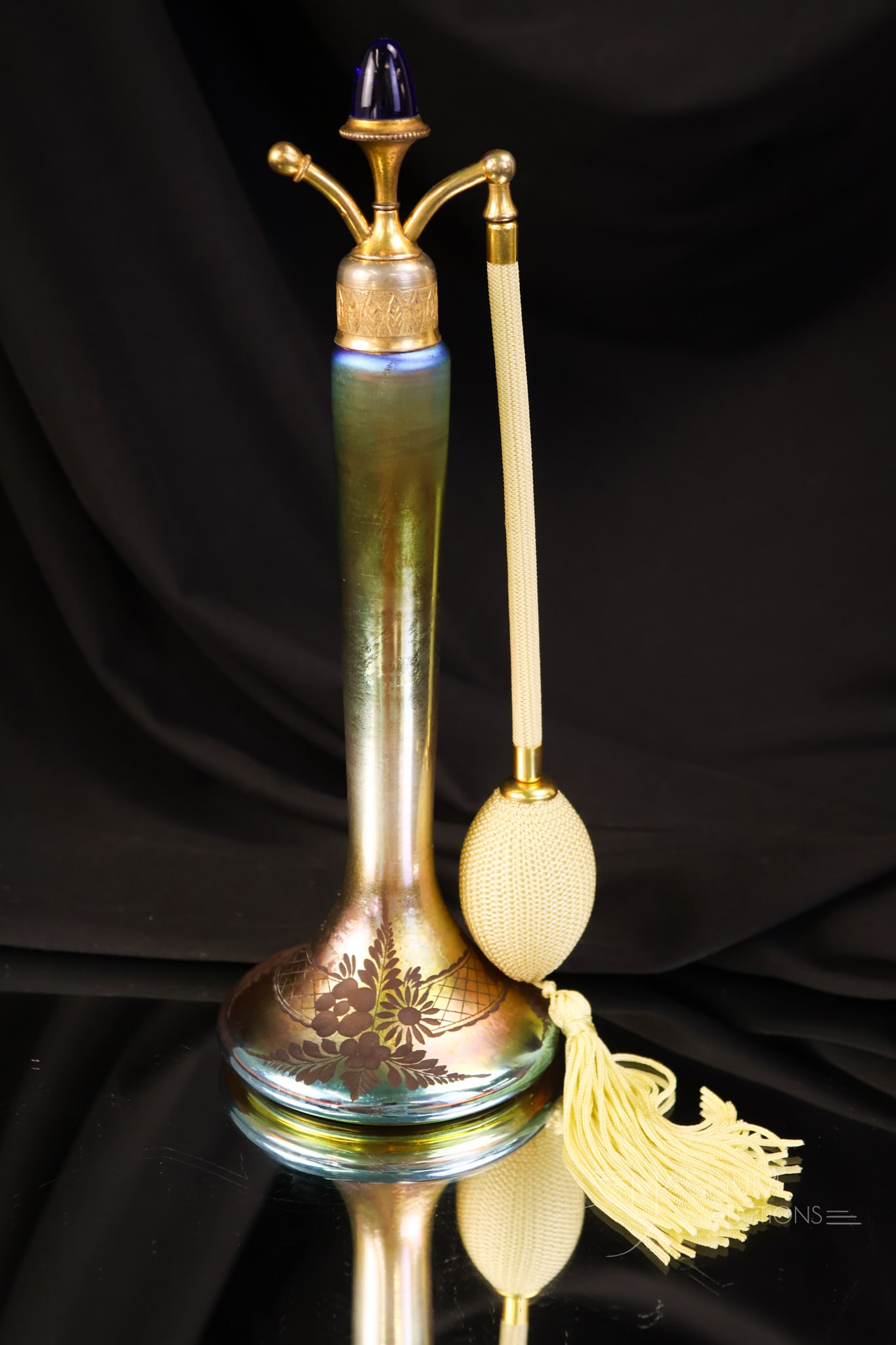 Steuben Gold Aurene Devilbiss with Cutting Art Glass Perfume Atomizer (1 of 5)