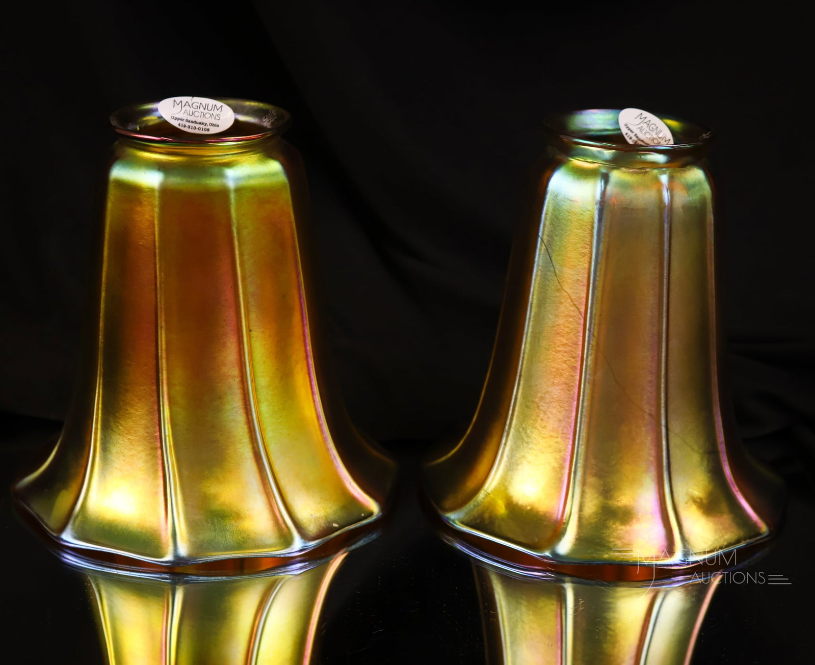 Pair marked Steuben Gold Aurene Art Glass Shades (1 of 8)