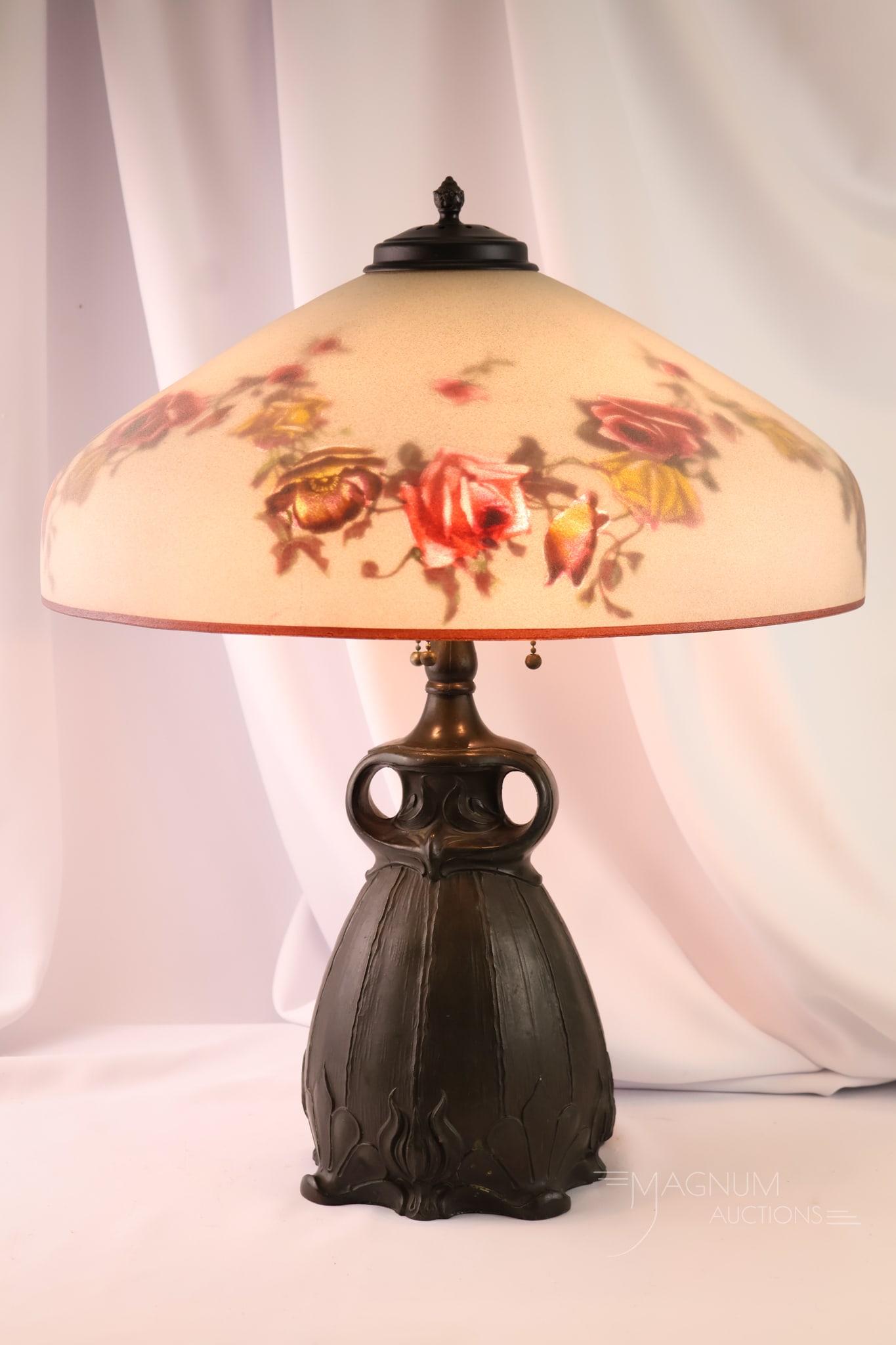 Antique Pittsburgh Reverse Painted Roses Table Lamp w/ Owl Base (1 of 10)