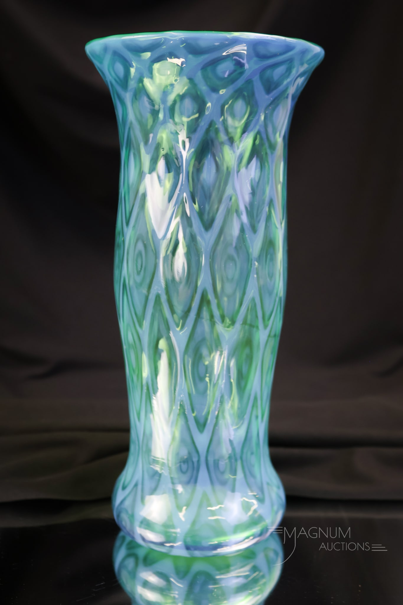 Signed Libbey Green Opal Diamonds Art Glass Vase (1 of 7)