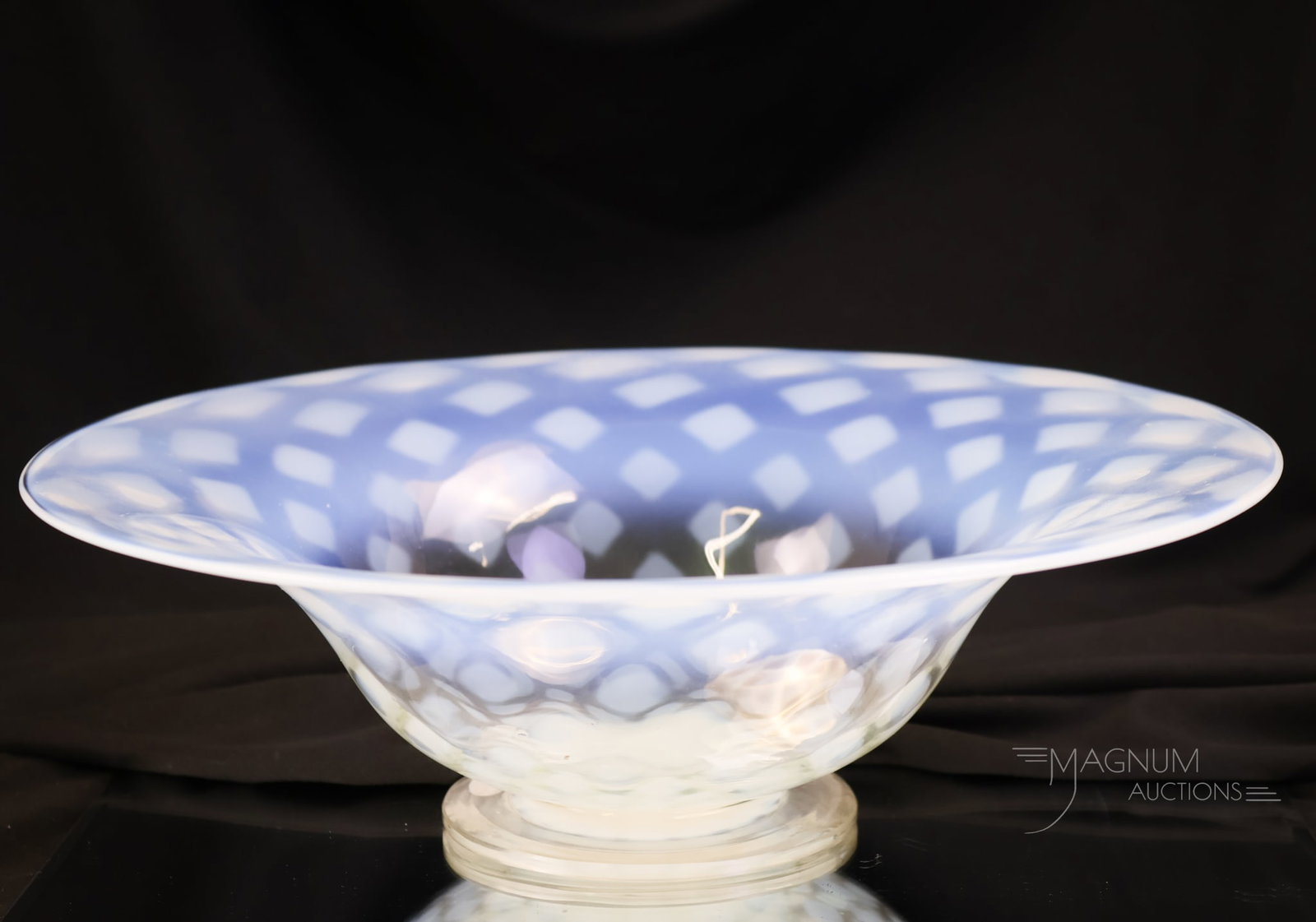Signed Libbey White Opalescent Diamond Optic Flared Bowl (1 of 6)