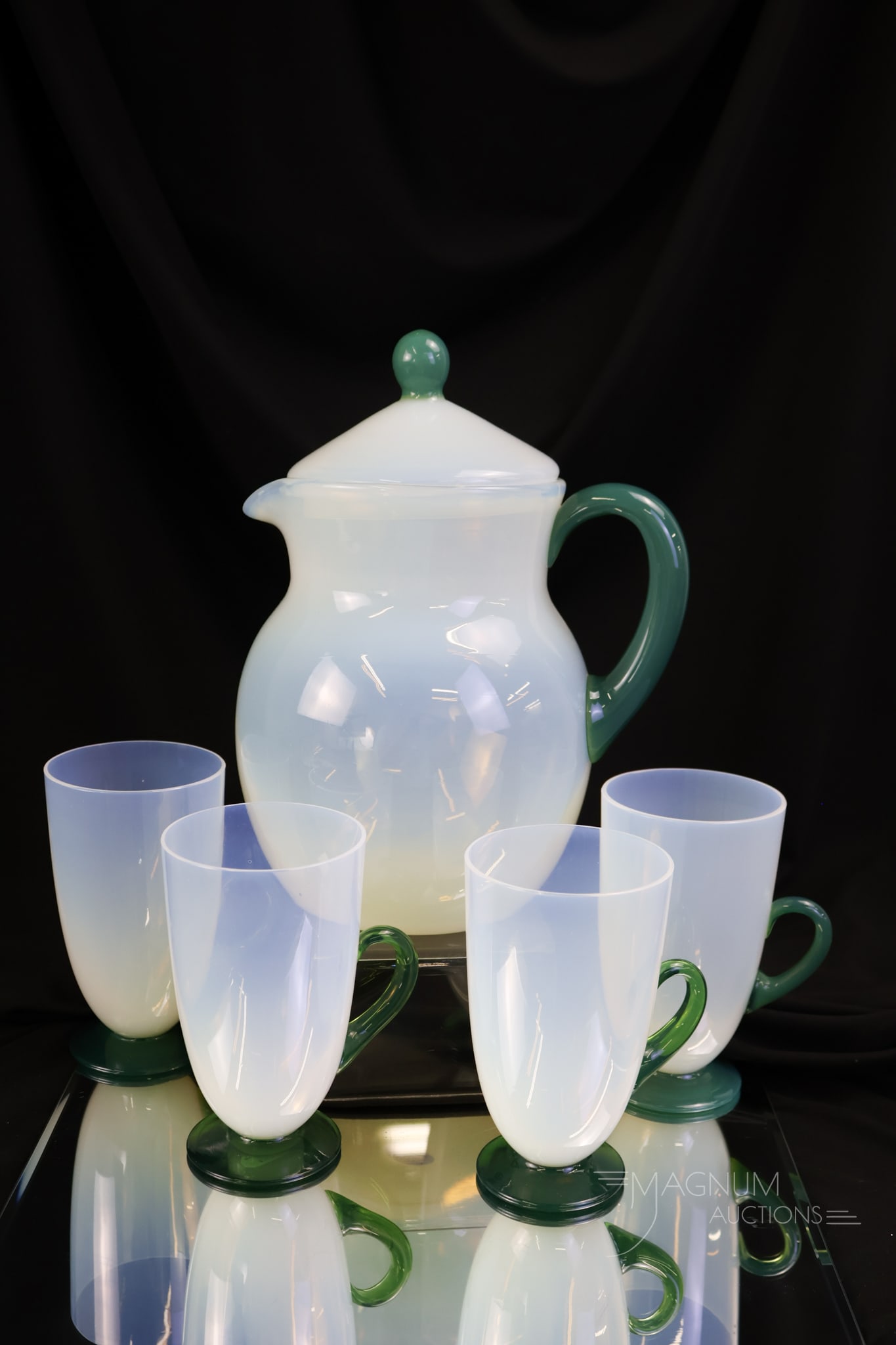 5 pc Fry Foval Green Opalescent Glass Water Set (1 of 9)
