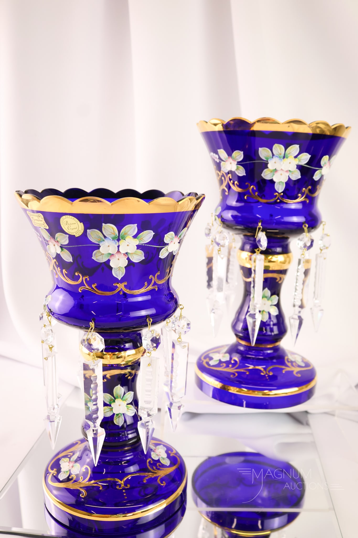 Pair of Bohemian Art Glass Cobalt Mantle Lusters by Egermann (1 of 7)