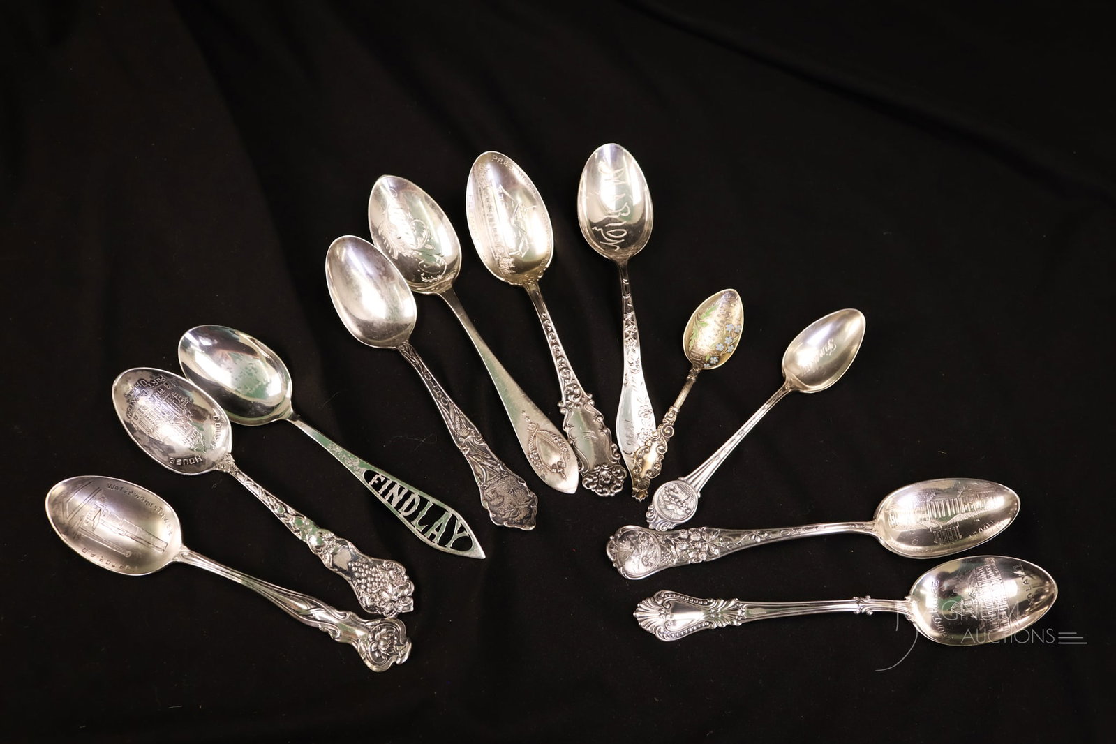 11 pc Lot Ohio Related Antique Sterling Silver Souvenir Spoons 5.044 OZT (1 of 7)
