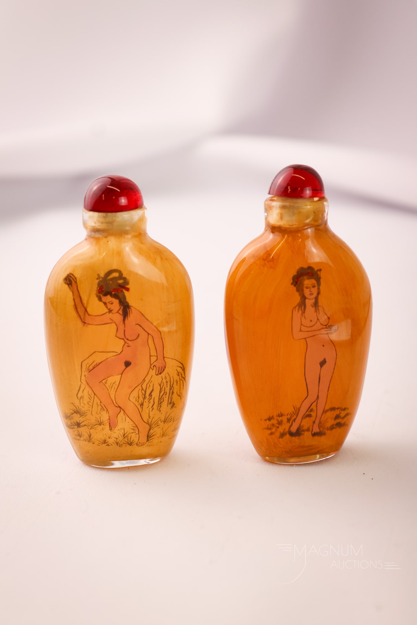 Pair of Eclectic Nudes Decorated Glass Chinese Snuff Bottles (1 of 4)