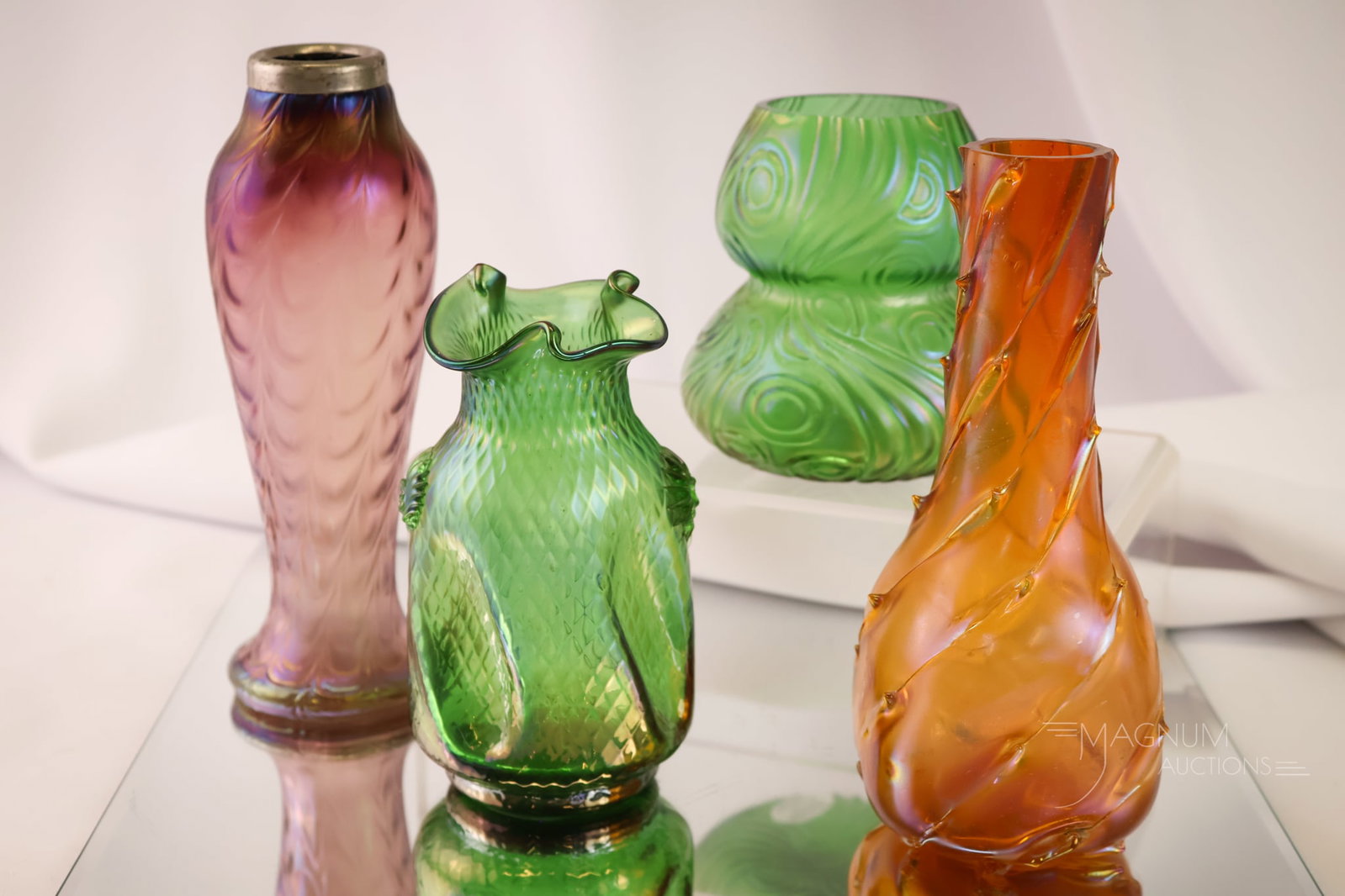 4 pc Lot Austrian Iridescent Art Nouveau Glass Vases (1 of 11)