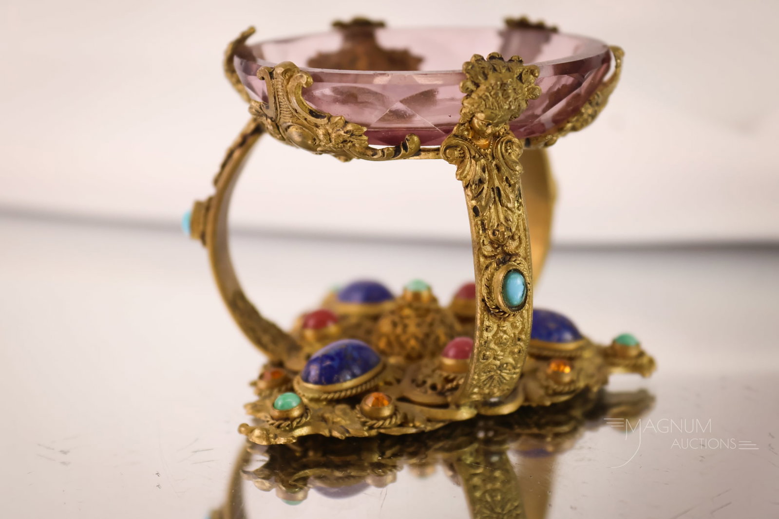 Beautiful Czech Amethyst Intaglio Salt in Jeweled Ormolu Frame (1 of 5)