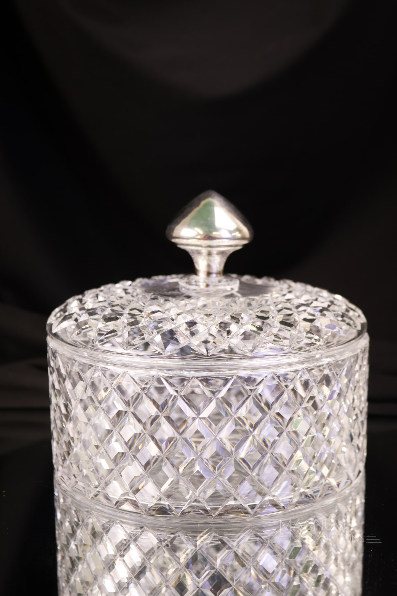 Signed Hawkes Cut Glass Puff Box w/ Sterling (1 of 7)