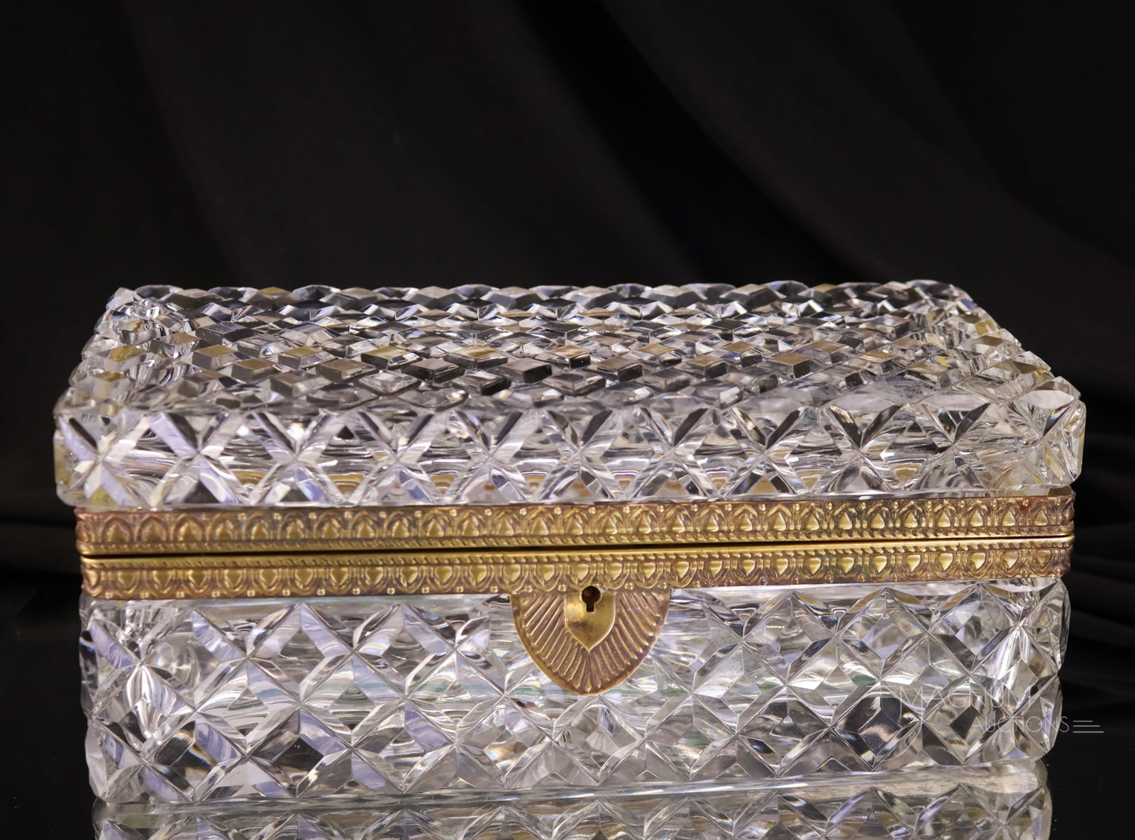 Large French Cut Crystal Hollywood Regency Jewelry Box (1 of 8)