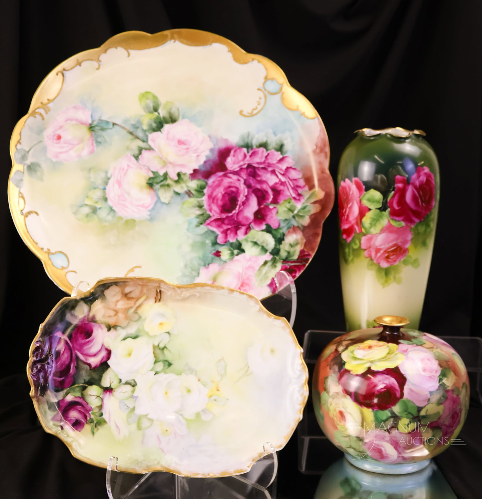 4 pc Lot Roses & Gold Hand Painted Porcelana (1 of 8)