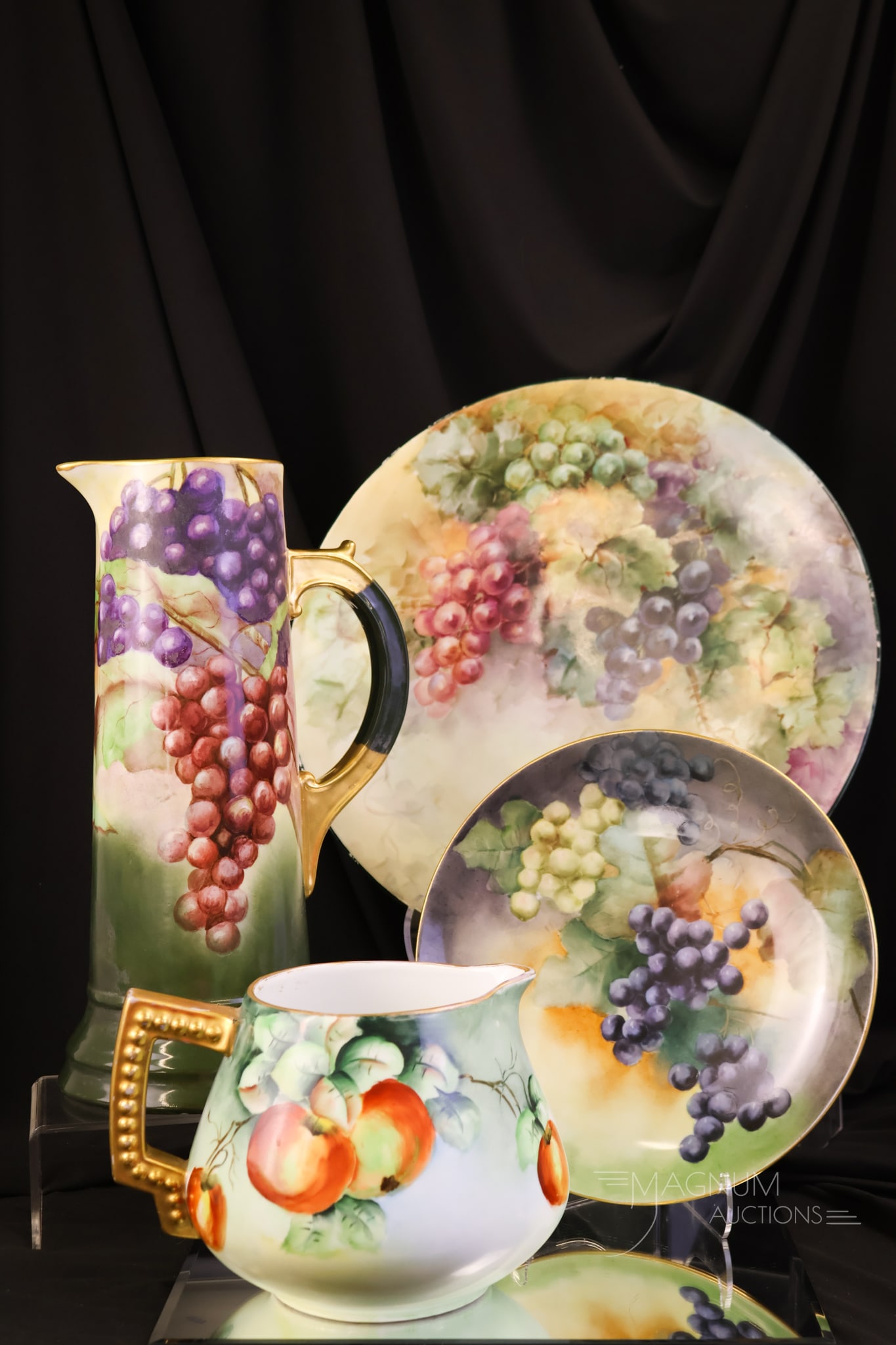 4 pc Lot Hand Painted Porcelain Limoges & More: Four selections in hand-painted porcelain that are sure to please! This lot offers various forms and decorations that'll entice you to bid. The tallest measures 13".