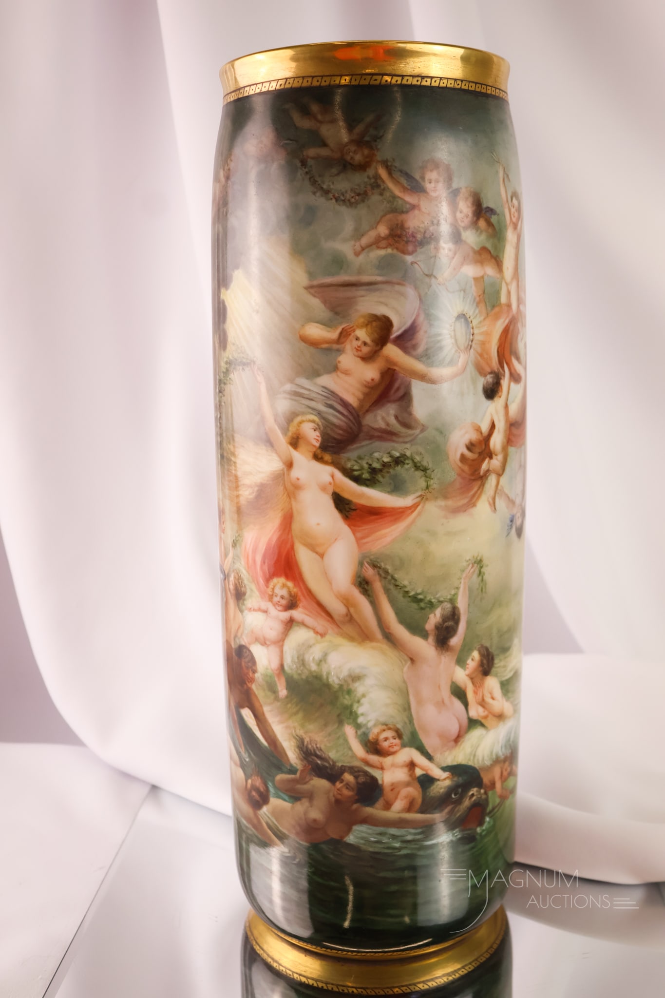 Artist signed "Plohl" Belleek Hand Painted Porcelain "Birth of Venus" 16" Vase (1 of 14)