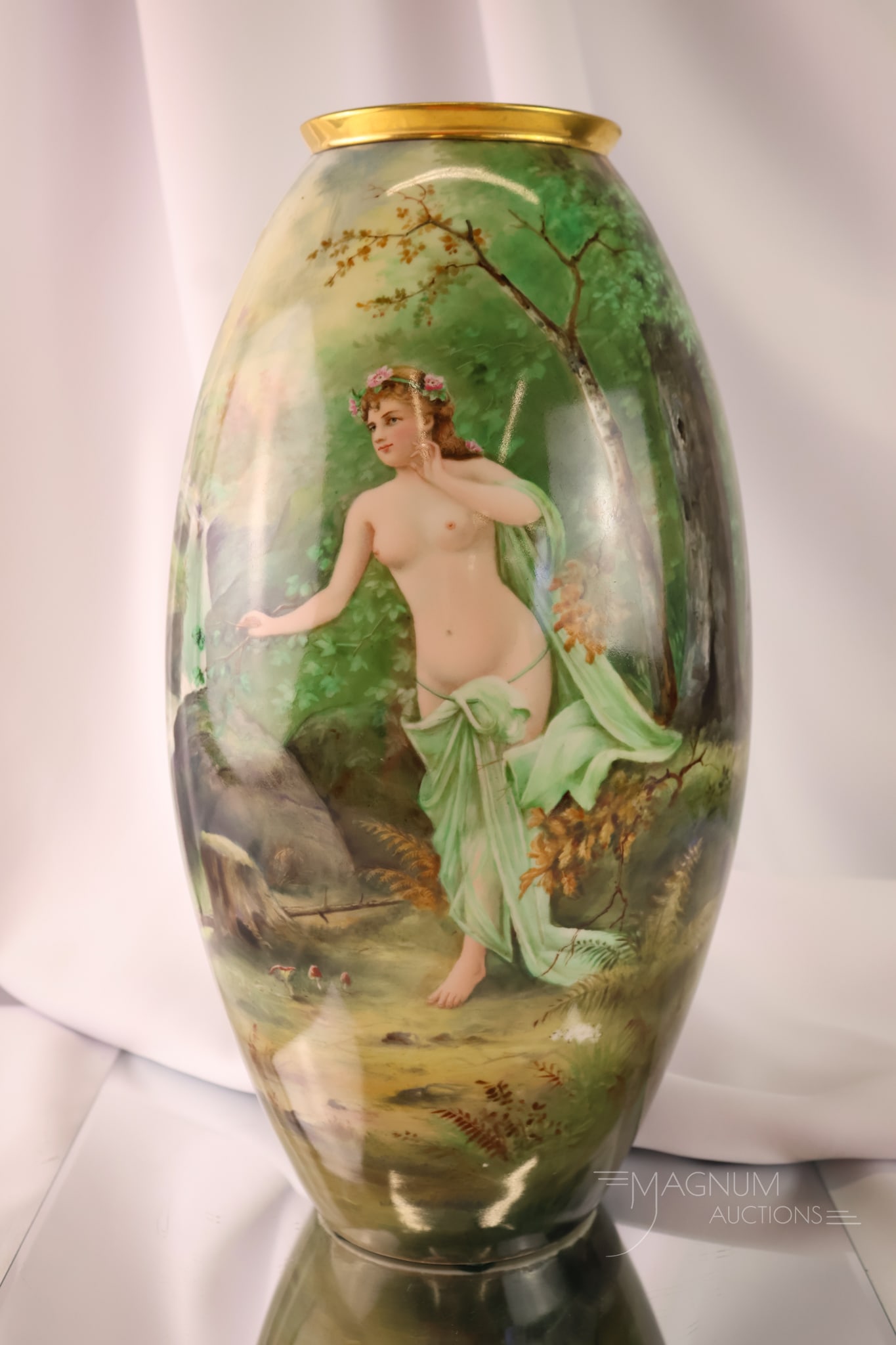 Willets Belleek Artist Signed Nude at Waterfall Hand Painted Vase (1 of 15)
